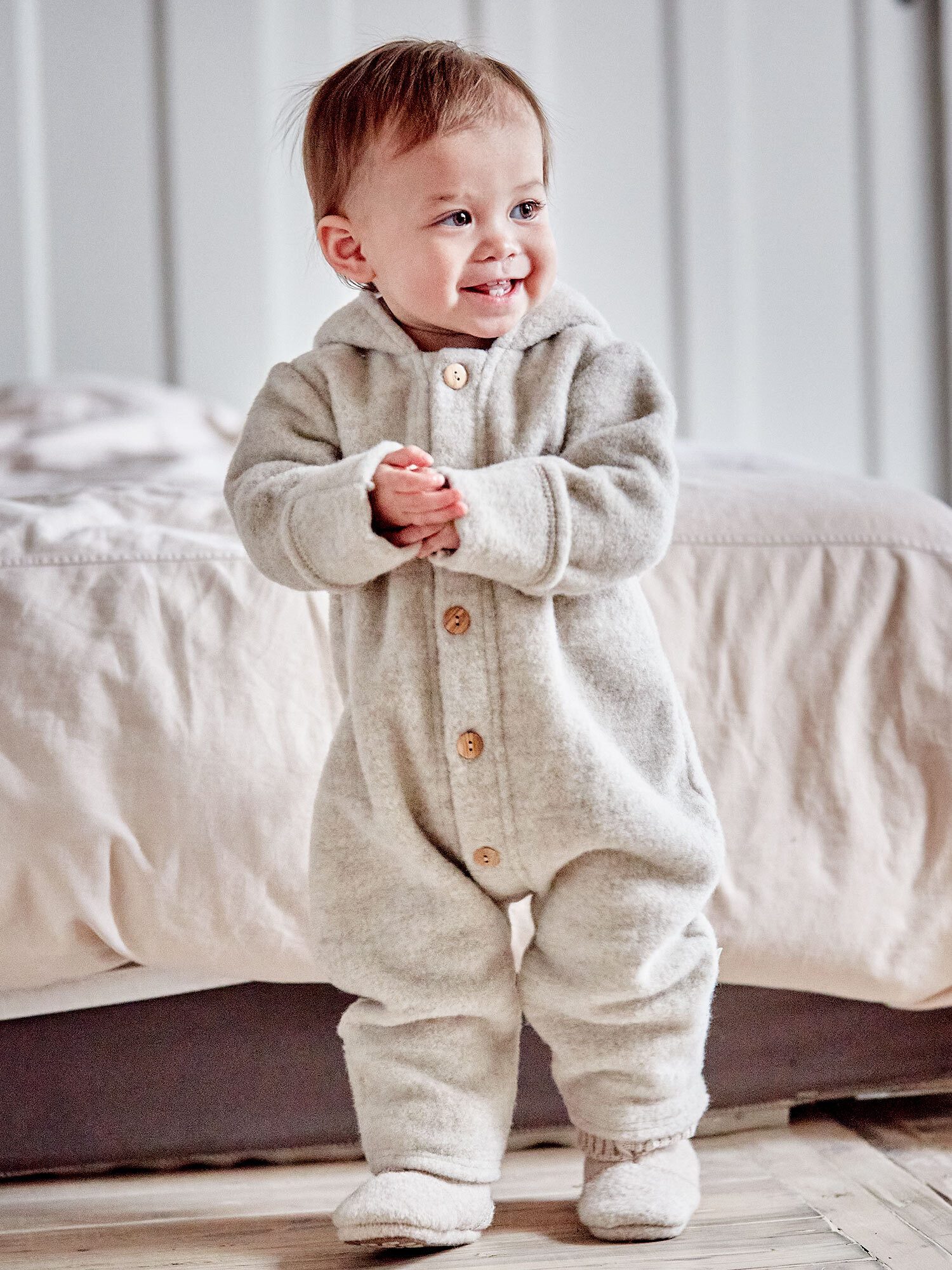 MAXIMO Overall GOTS BABY-Overall, Wollfleece Jerseyfutter, Knöpfe, Pompon (1-tlg) Wollfleece