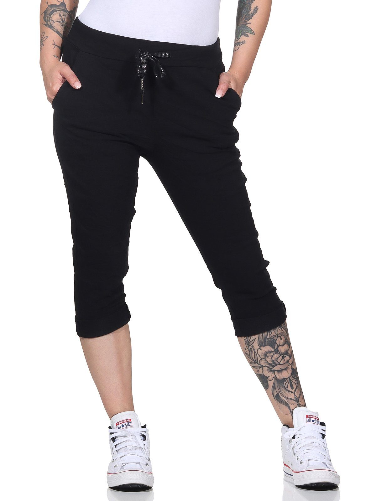 CLEO STYLE Caprihose Damen Capri 8264 34-40 Schwarz