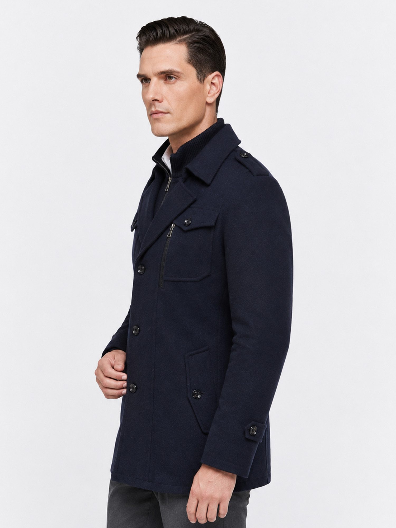 Allthemen Kurzmantel Herren Slim Fit Wollmantel mit abnehmbarem Doppelkragen Wintermantel