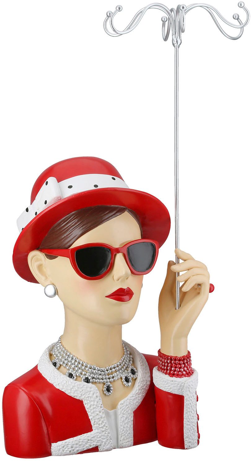 GILDE Schmuck Etagere Figur; Schmuckständer Frau Chloe rot; silberfarben H. 39,5 cm