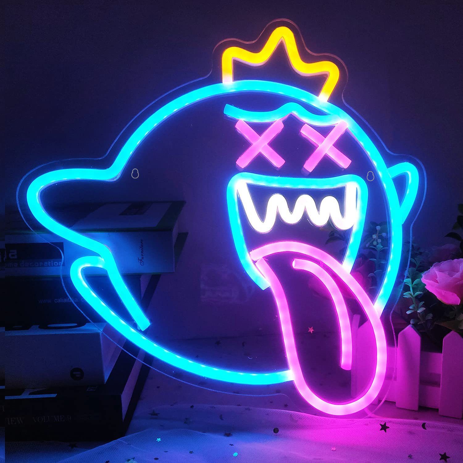 MUPOO LED Dekoobjekt Halloween Deko, King Boo Neon Sign, Gaming Neon Schild, für Gaming Zone Man Cave Geburtstagsfeier Weihnachtsgeschenk Blau
