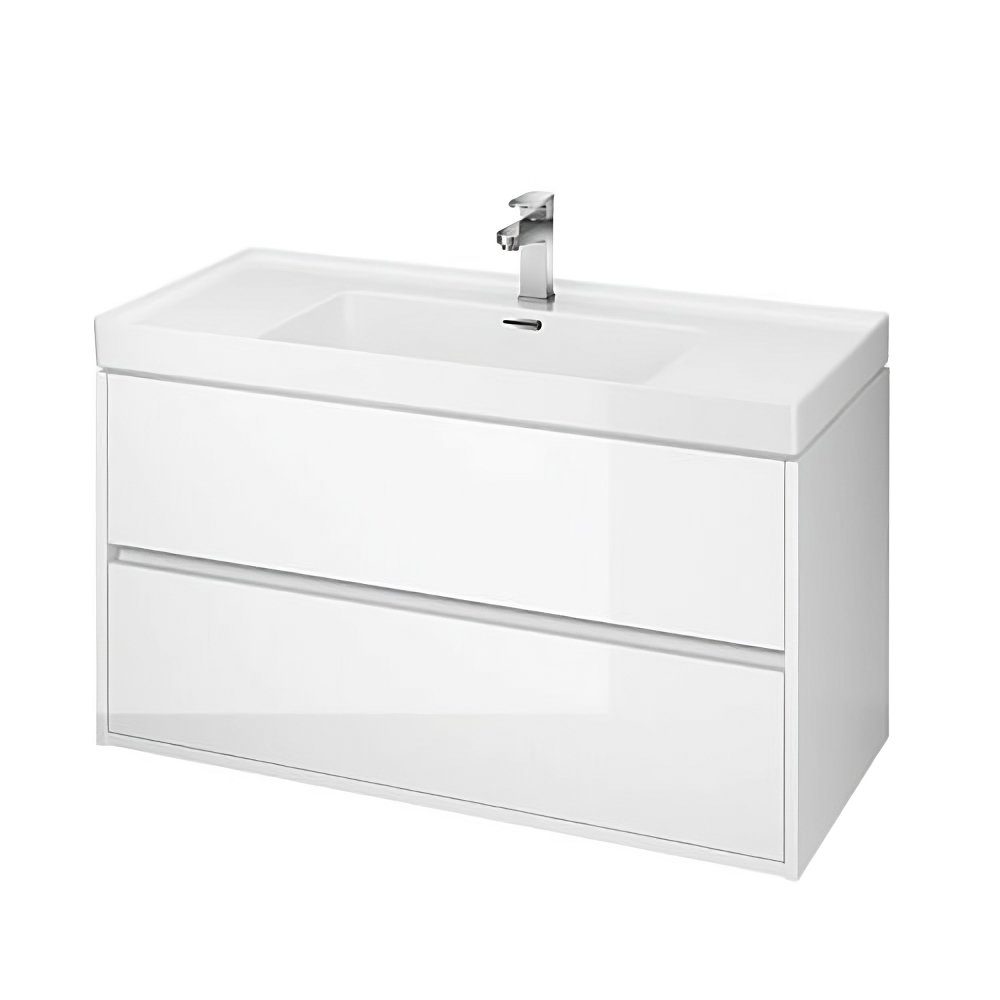 KOLMAN Waschbeckenunterschrank Badmöbel Set CREA 100 Badezimmerschrank mit Schubladen & Keramikwaschbecken Weiß