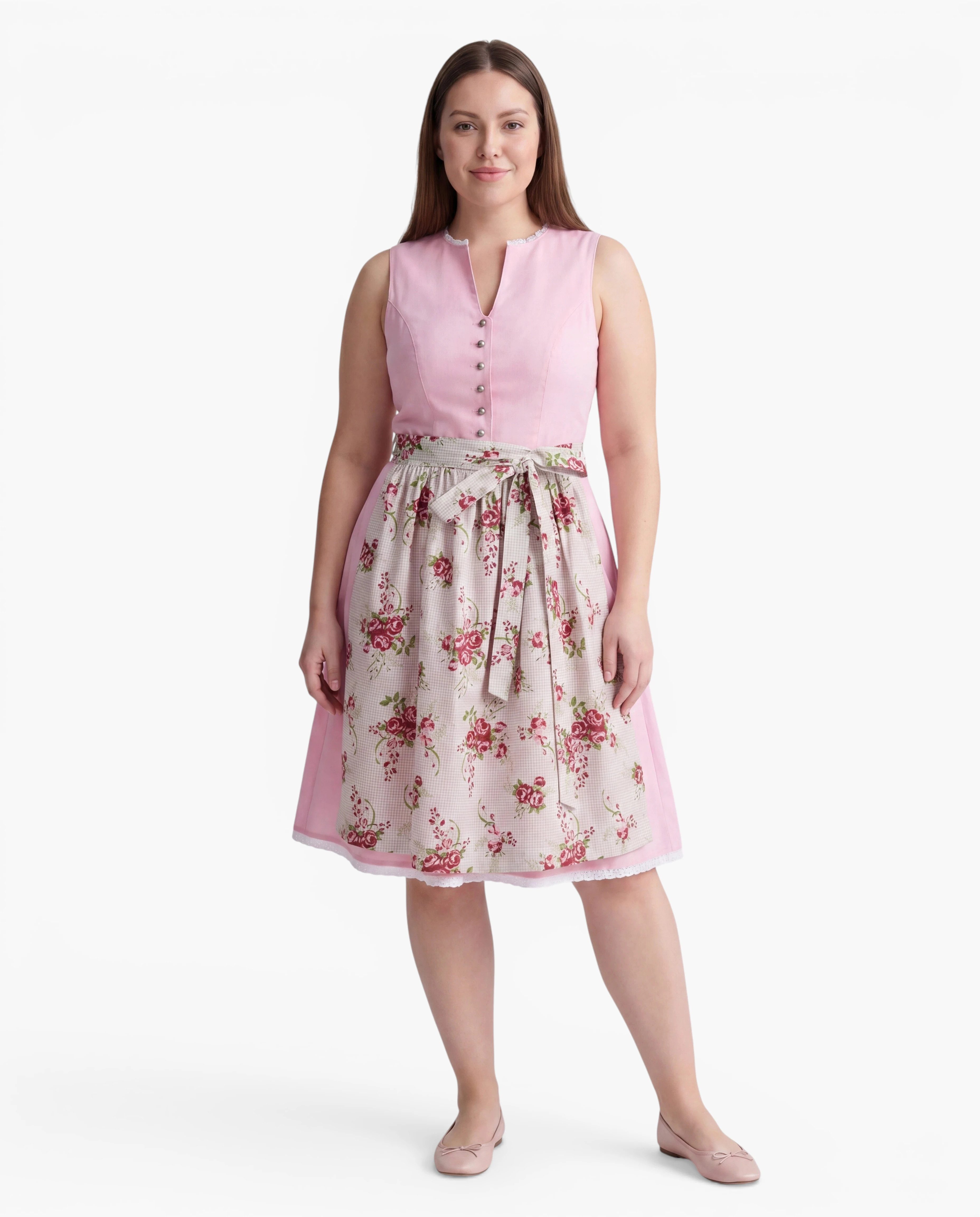 Ramona Lippert Dirndl Dirndl Antonia Damen Rosa mit floraler Schürze 60 cm