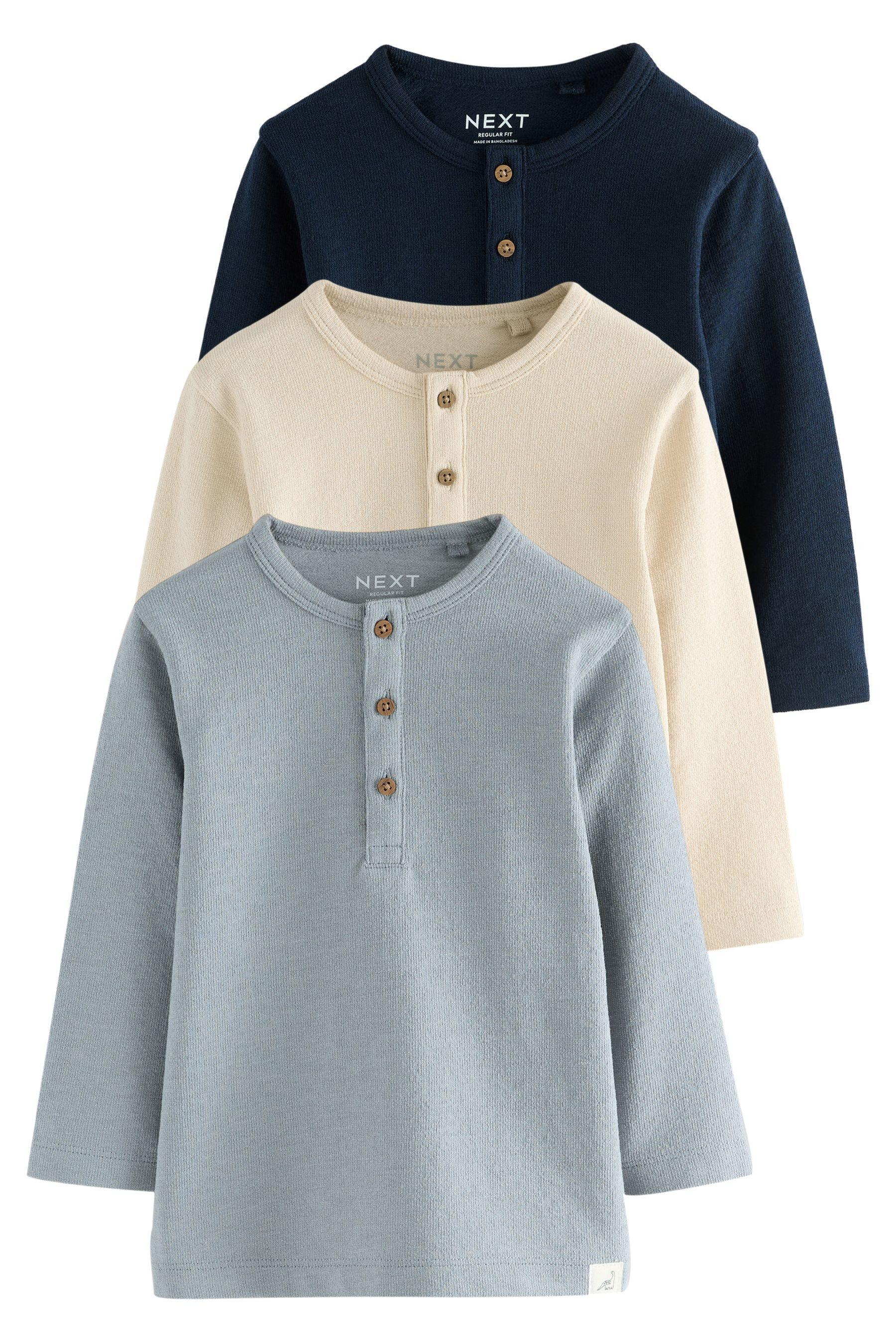 Next Langarmshirt 3er-Pack Henley Langarmshirts (3-tlg) günstig online kaufen