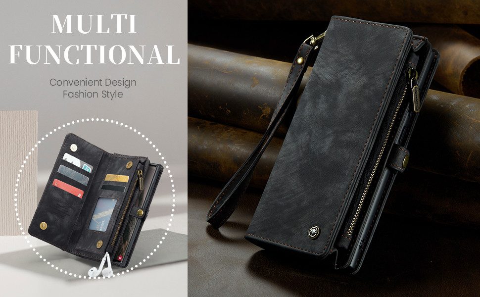 CaseMe Handyhülle Samsung Premium Hülle mit Zipper 2in1 Geldbörse Kartenfach Aufstellbar