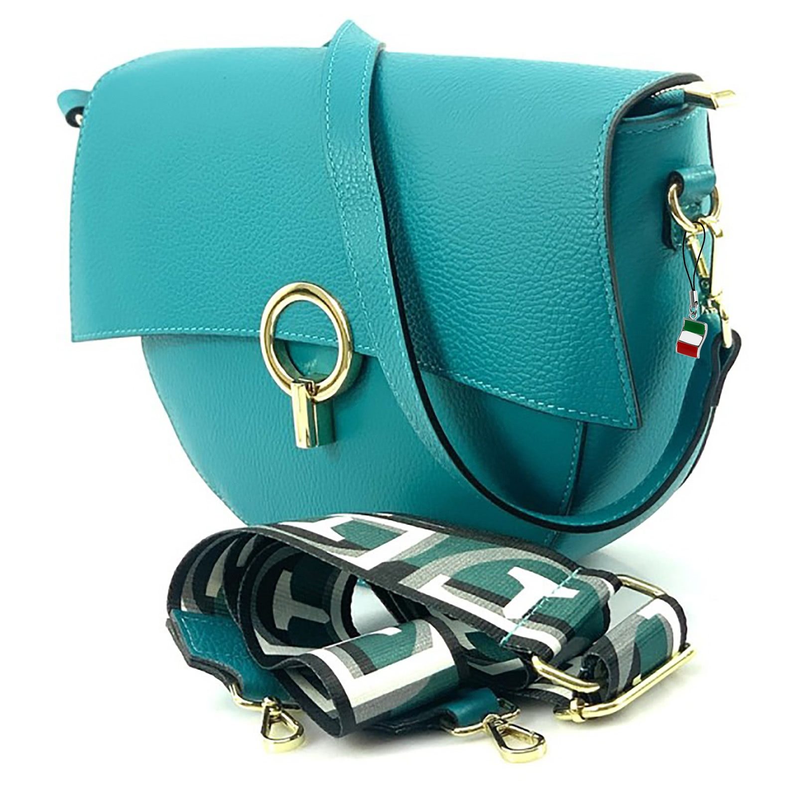 FLORENCE Umhängetasche Florence Umhängetasche Satteltasche (Umhängetasche), Damen, Jugend Umhängetasche, Citytasche Leder, türkis ca. 30cm x 22cm