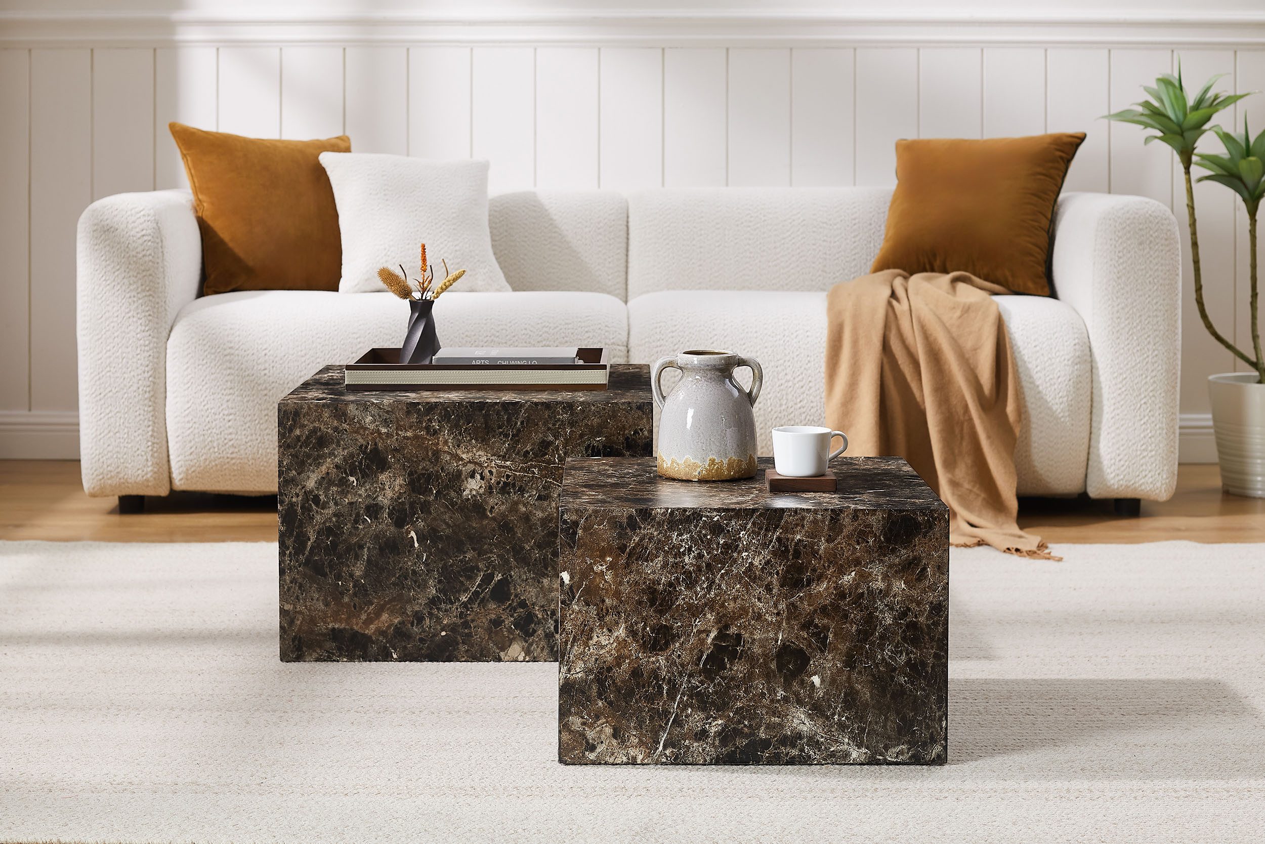 SalesFever Couchtisch Almeria - Stilvoller Wohnzimmer- und Beistelltisch (Set, 2-St., 2er Set), quadratisch, in Marmoroptik foliert
