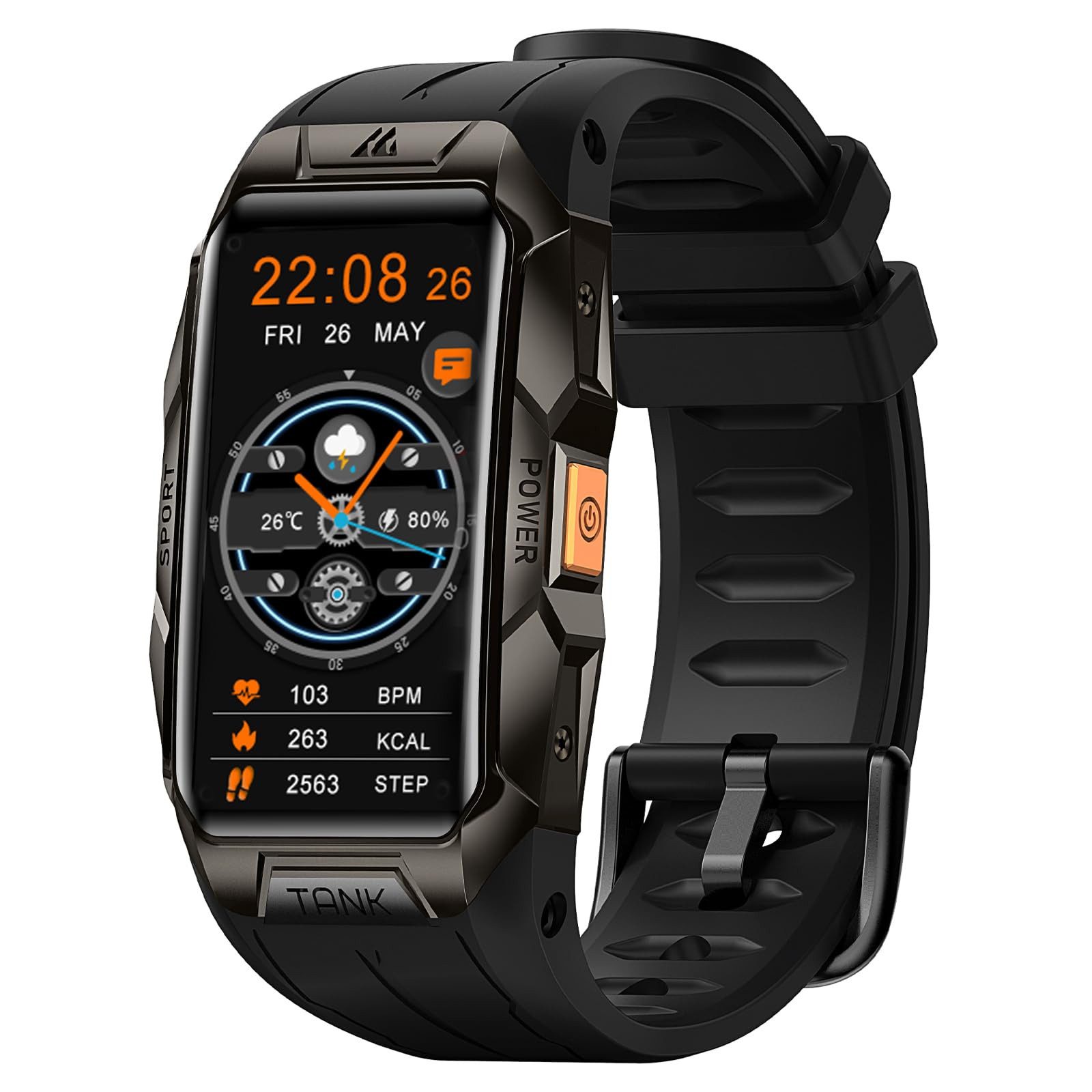 KOSPET Robuste Militär-Smartwatch für Android und iOS, 50 Meter wasserdicht Smartwatch (3,7 cm/1,47 Zoll), großer Akku mit 50 Tagen Standby, Bluetooth-Anrufe, für Herren