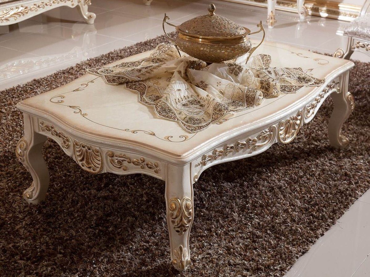 Prunkvoller Möbel im Barockstil Wohnzimmertisch Barock Prunkvoll Massivholz & Couchtisch Beige / Weiß Barock / Padrino - Edel Couchtisch Casa Gold - - Luxus