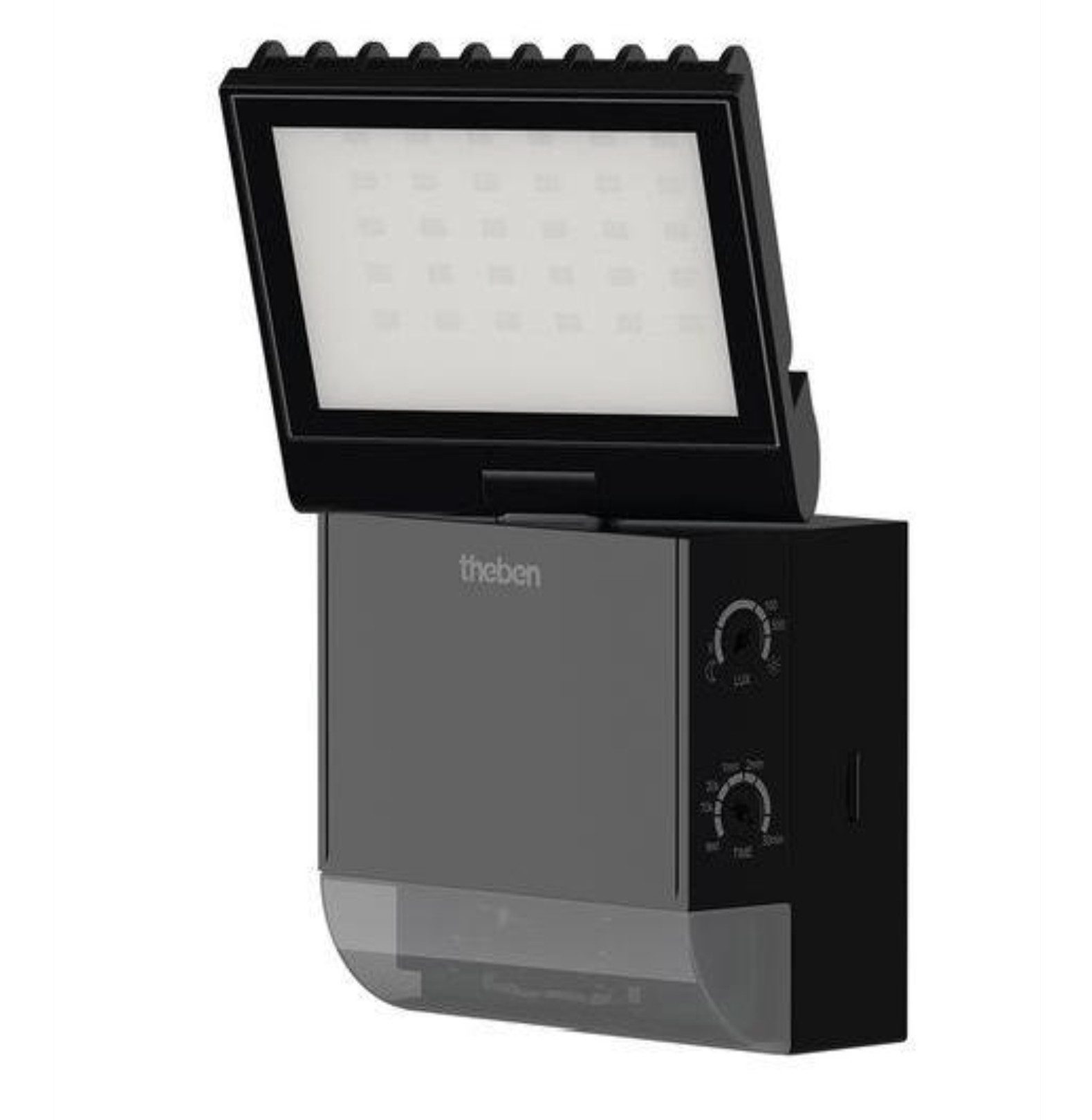 theben LED Wandstrahler LED-Wandleuchte theLeda S8-100 BK 1020801, horizontal um ± 40° drehbar / 70° nach unten schwenkbar, Wandbeleuchtung möglich, 180° Erfassung, 10 m Reichweite, LED fest eingebaut, neutralweiß, außen, integrierter Bewegungsmelder, 8,5 W, schwarz