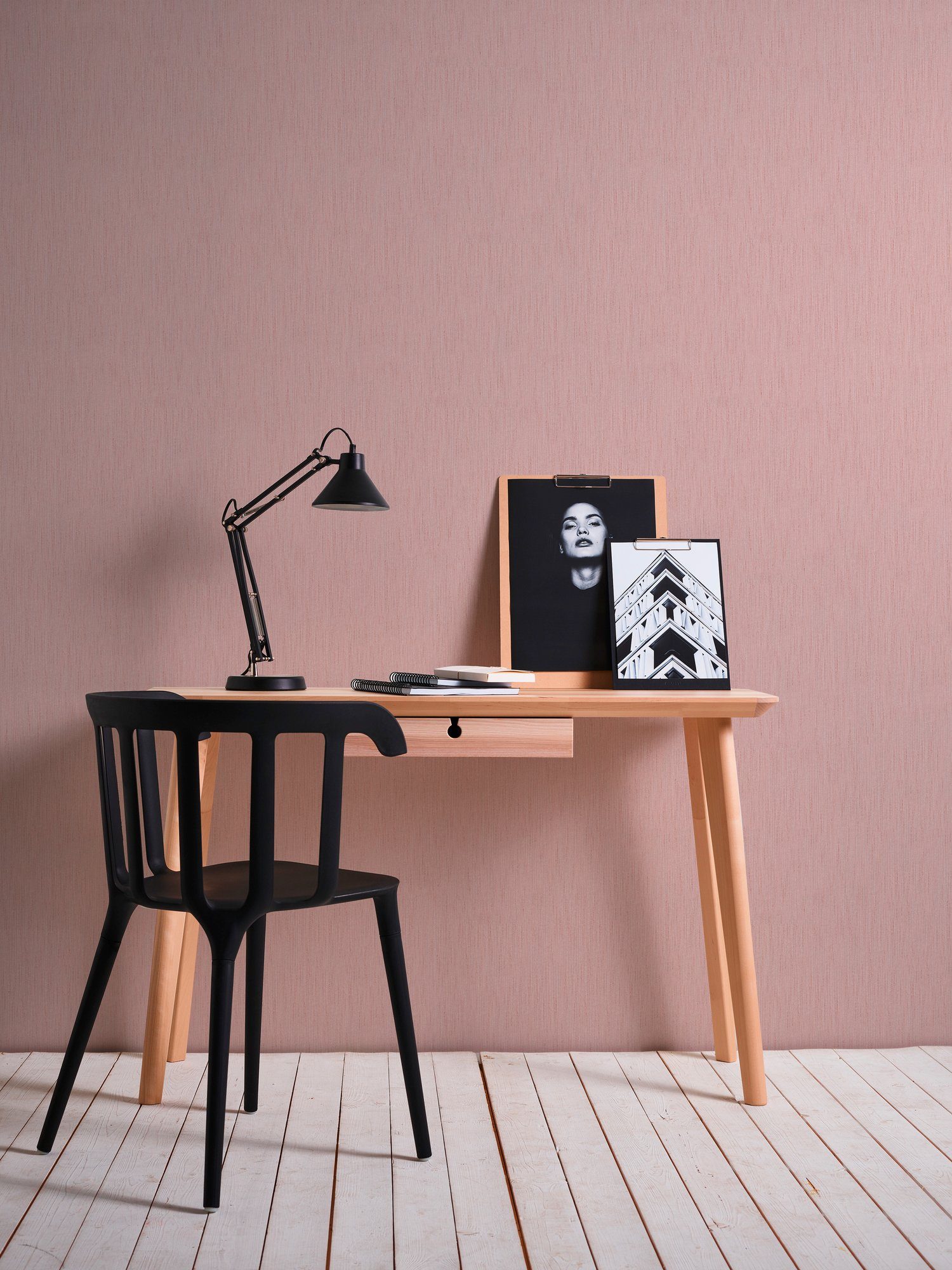 Textiltapete einfarbig, Création A.S. Tapete rosa samtig, Uni Architects Paper Silk, Metallic matt, Textil