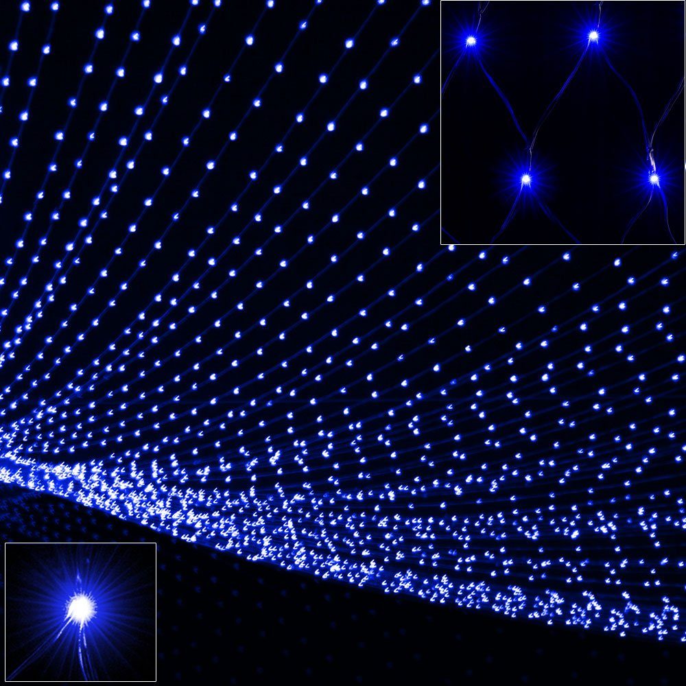 monzana Lichterkette, Netzlichterkette 120x120cm 100 LED Blau Timer 8 Leuchtmodi