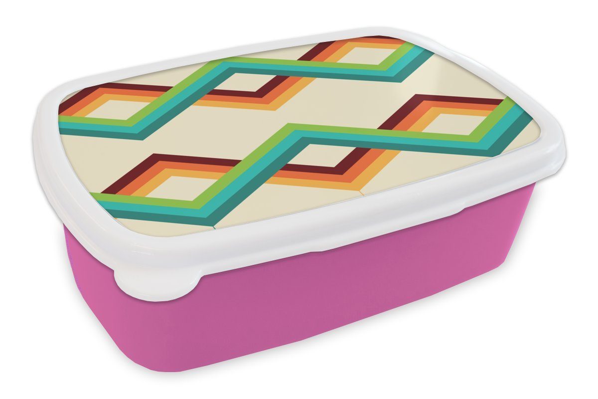 MuchoWow Lunchbox Streifen Kunststoff, - Brotbox Kinder, Siebziger rosa Kunststoff für Mädchen, Snackbox, - Jahre, Brotdose - Retro Design (2-tlg), Erwachsene