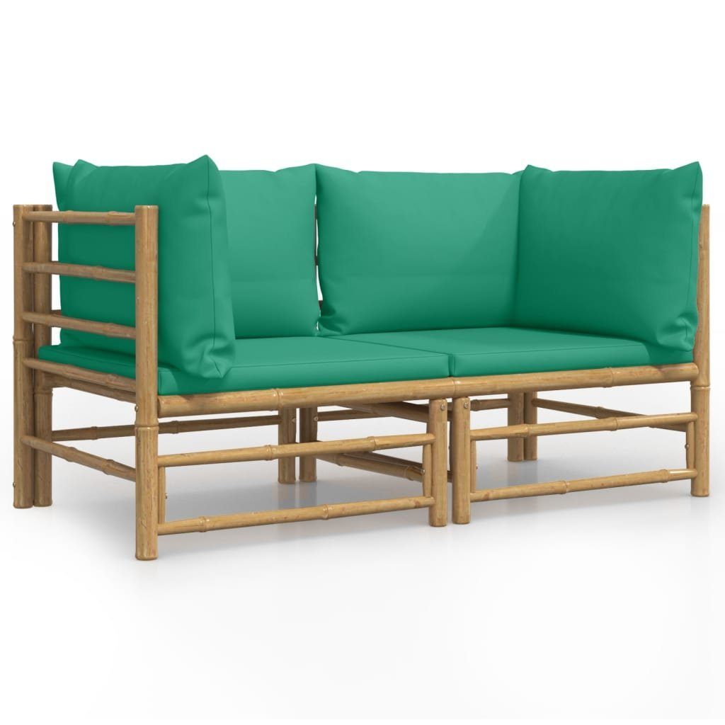 vidaXL Gartenlounge-Set Garten-Ecksofas mit Grünen Kissen 2 Stk. Bambus, (1-tlg)