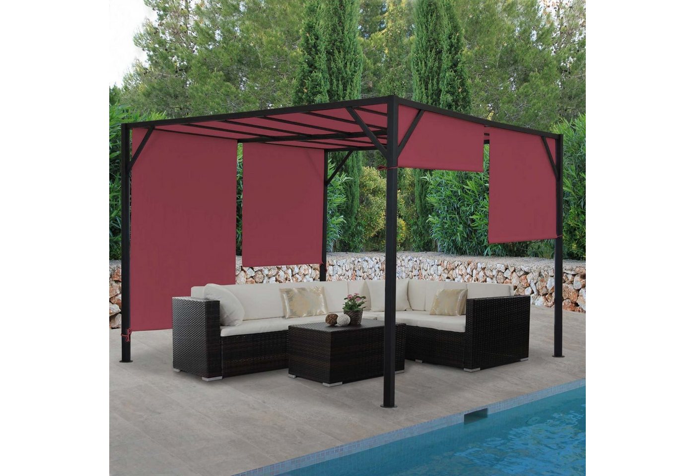 Thumbnail - MCW Pergola Beja-3x3, BxTxH: 305x305x212 cm, mit Schiebedach, Mit Wasserablaufösen, UV-Schutz UV30+
