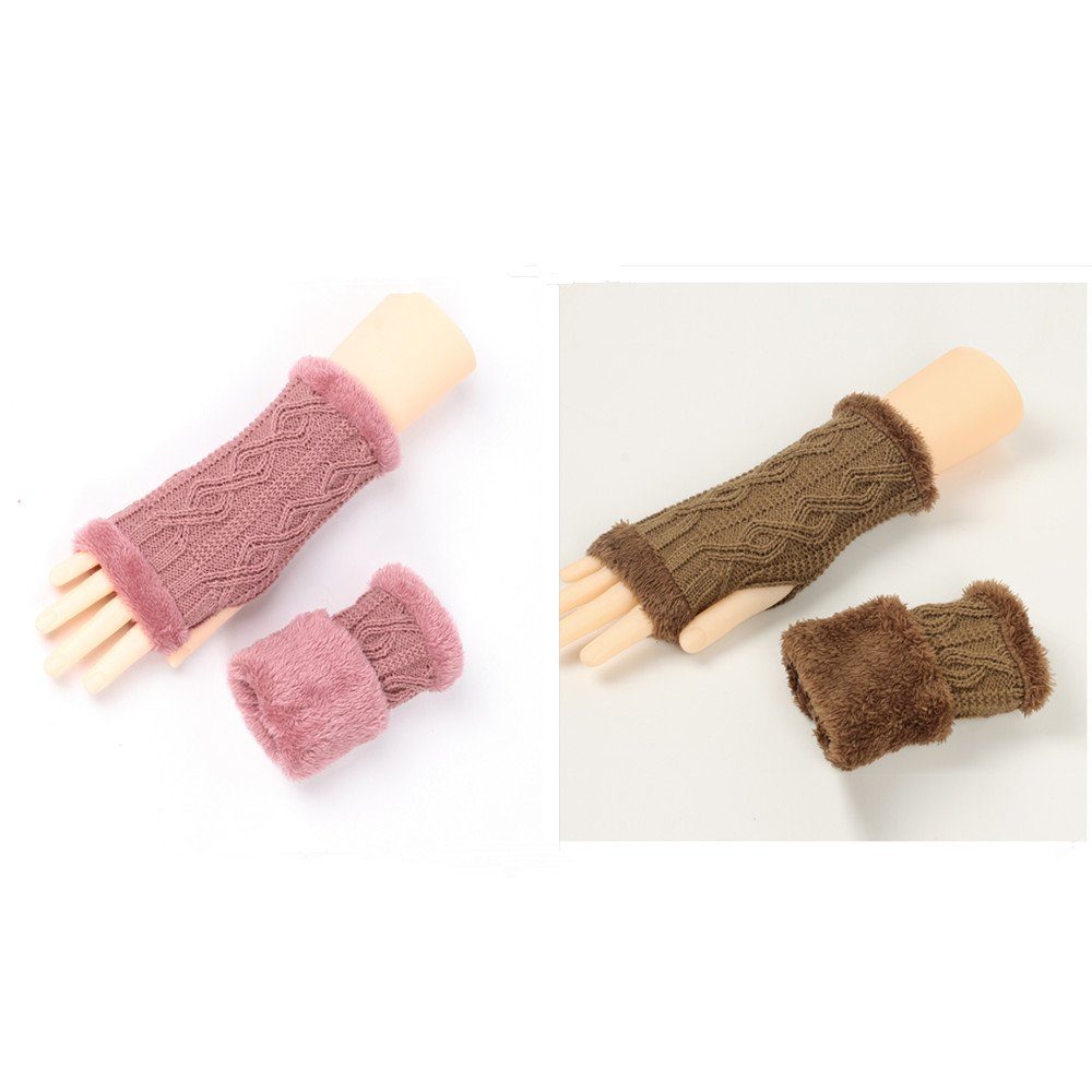 XDeer Strickhandschuhe 2 Paar Fingerlose Handschuhe Armstulpen Damen,Winter Winterhandschuhe Wärmer Strick Handschuhe,Gestrickte Fingerlose Fäustlinge