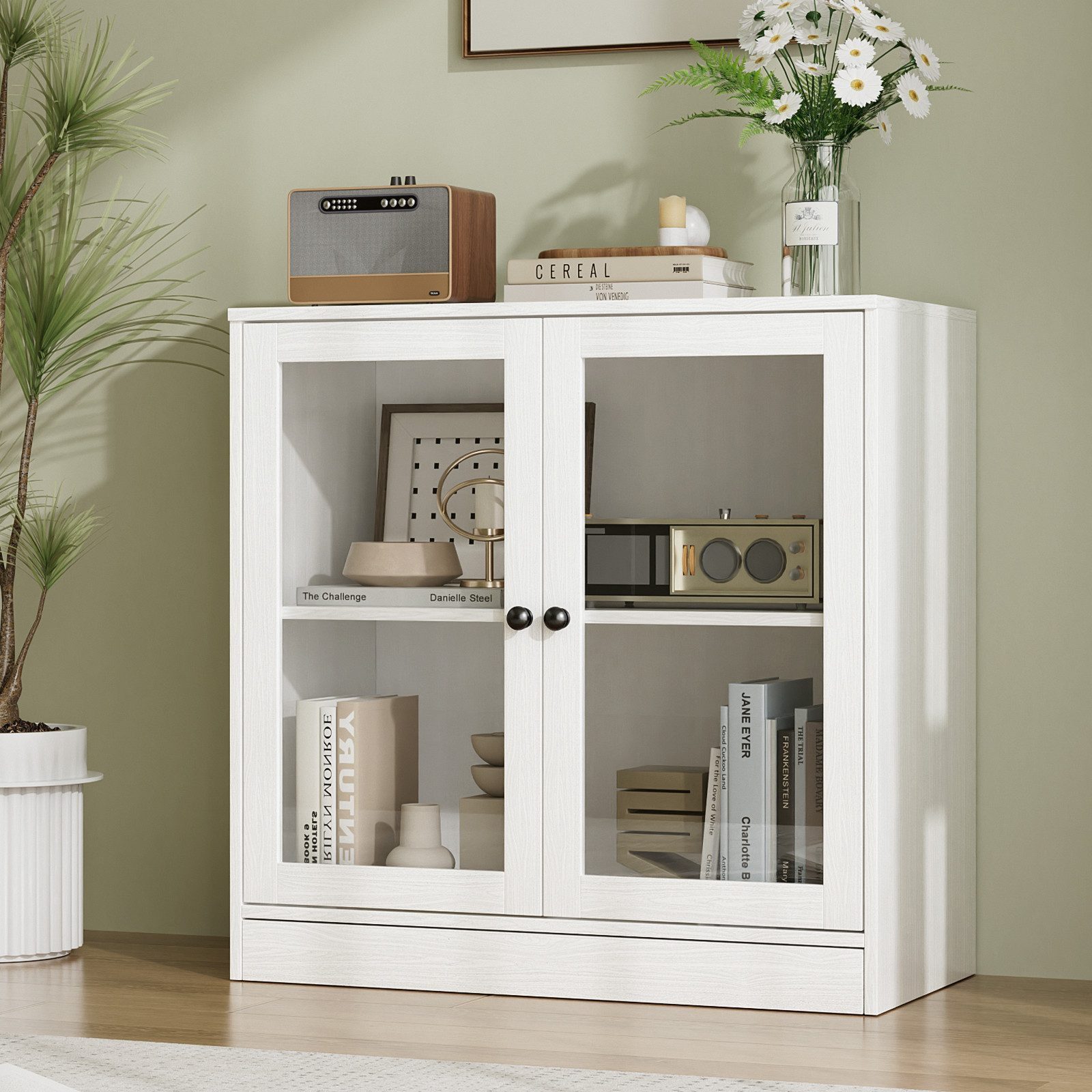 VOWNER Sideboard mit 2 Glastüren – Buffetschrank, Küchenschrank mit Arbeits günstig online kaufen