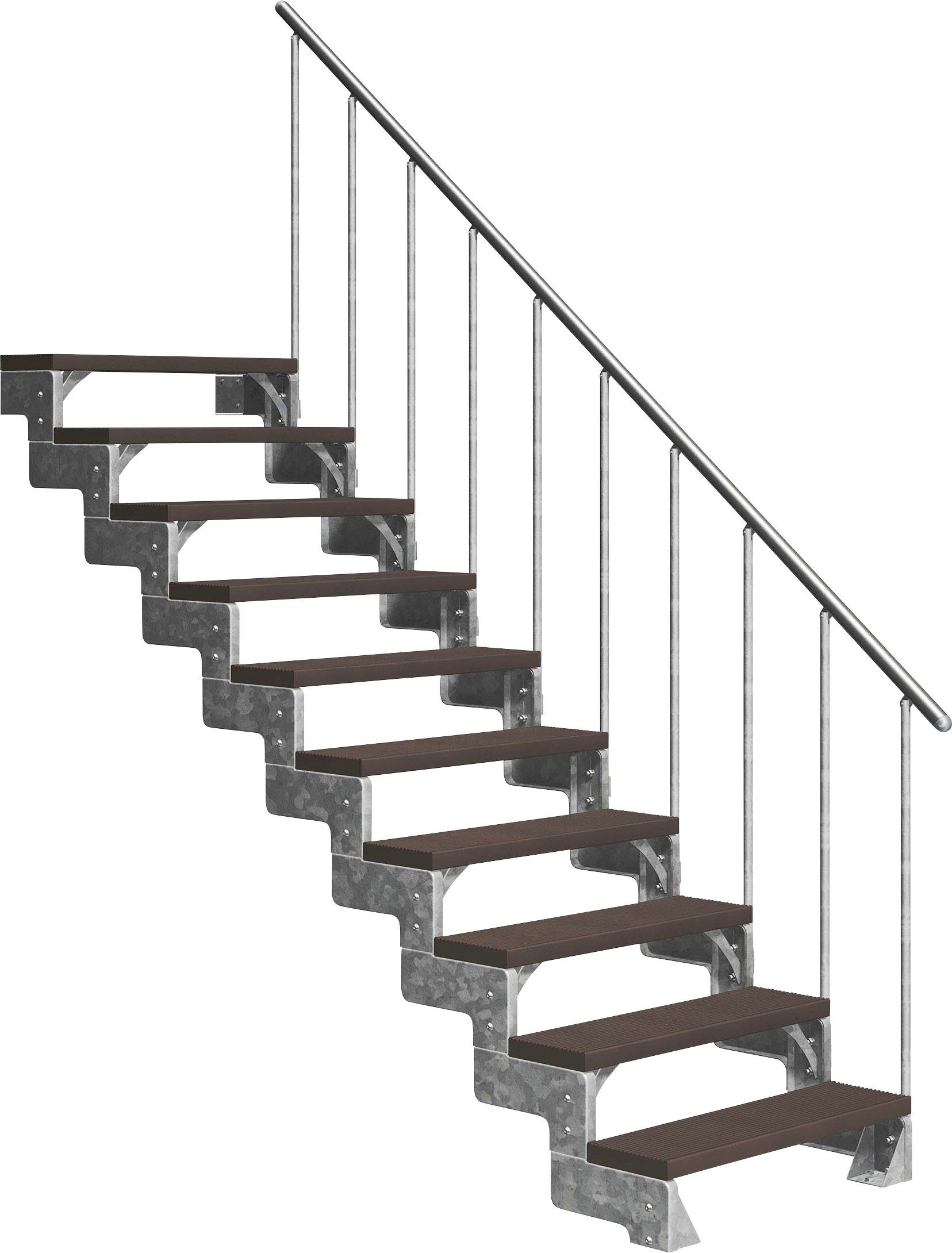 Gardentop, bis inkl. offen, dunkelbraun, TRIMAX®-Stufen Dolle für Alu-Geländer Stufen 10 Außentreppe Geschosshöhen cm, einseitigem 220