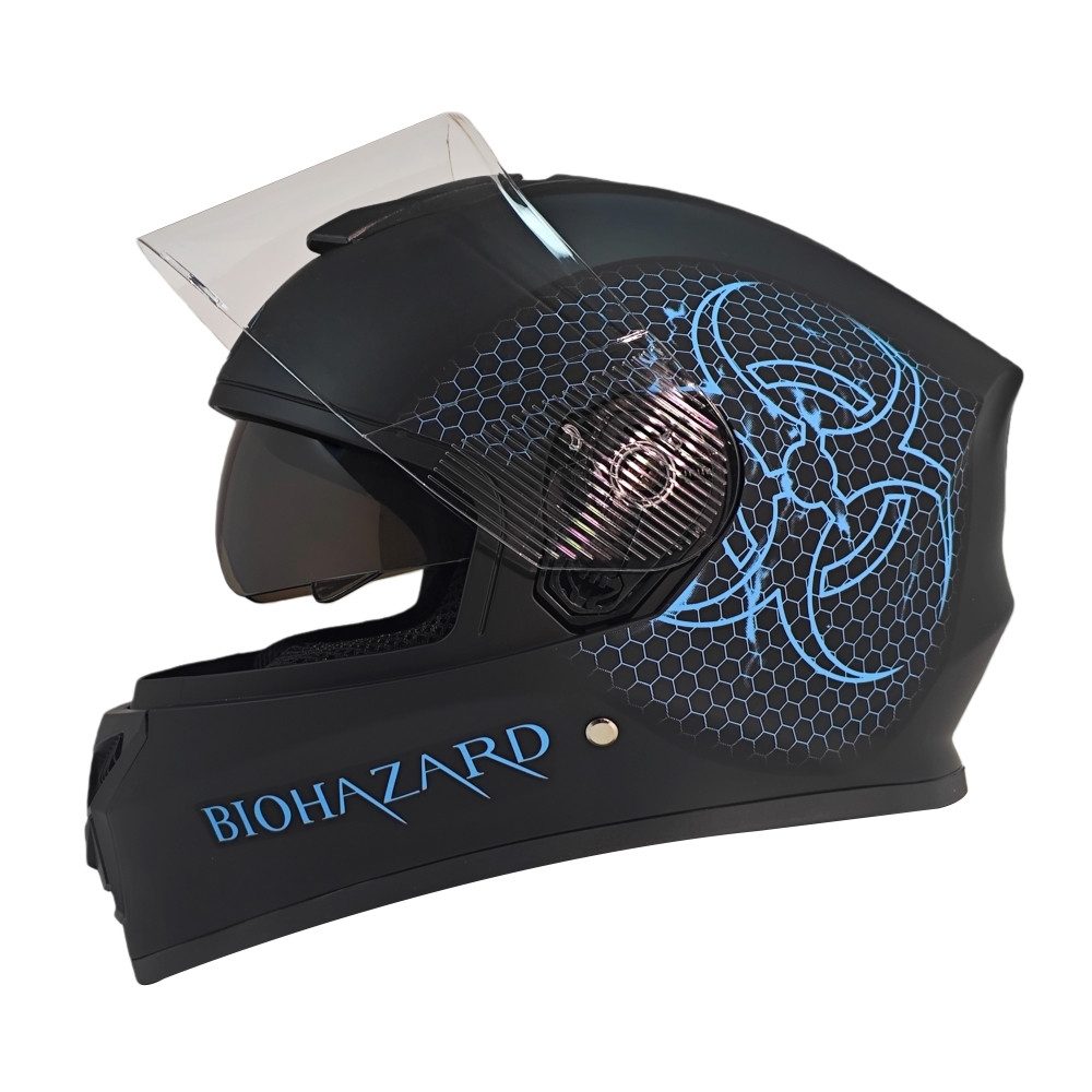 FunSport-Factory Motocrosshelm Motocross Kinderhelm Integralhelm Bio Hazard Teal, integrierte Sonnenblende
