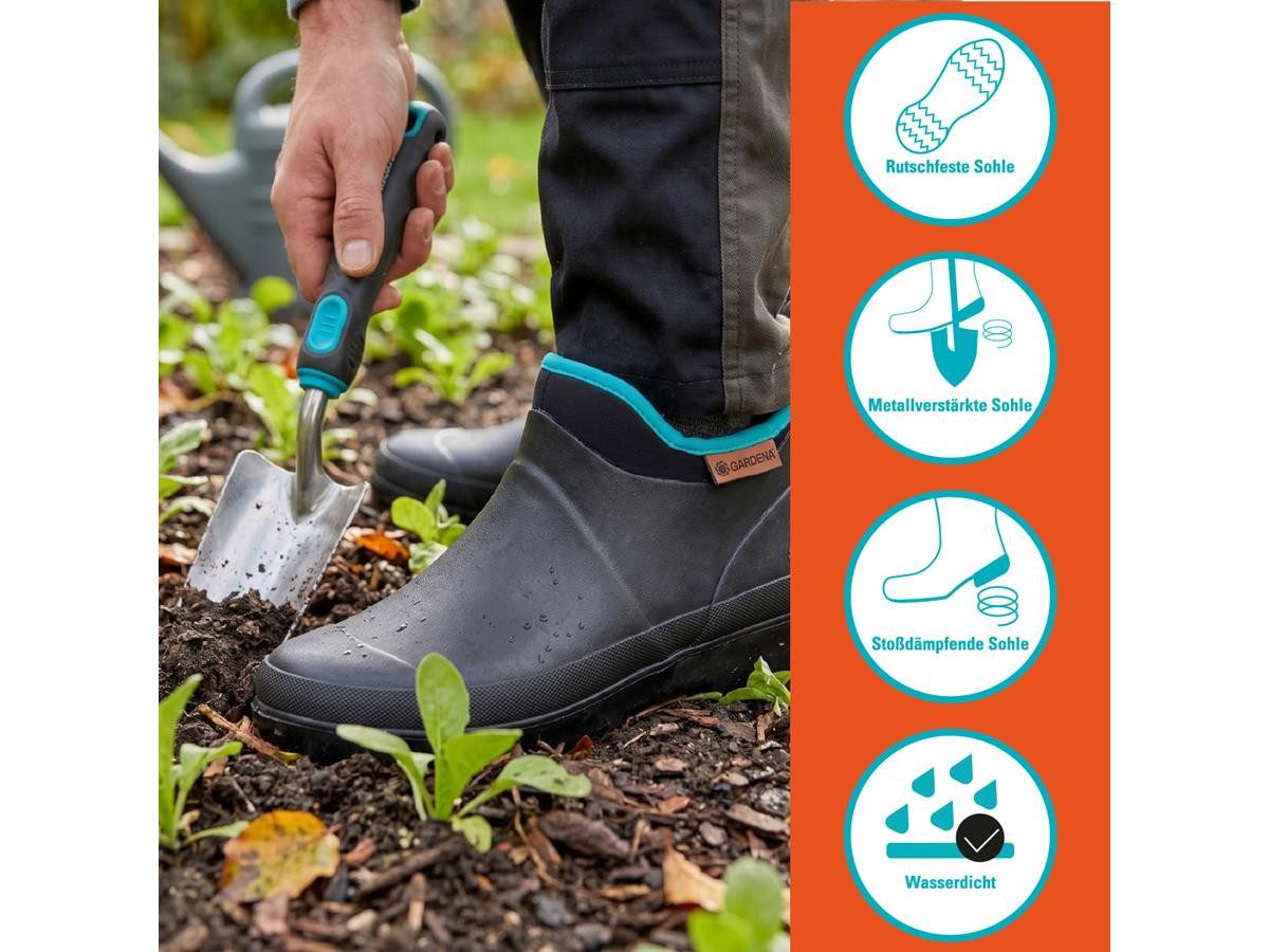 GARDENA Gartenstiefel Low Cut Neopren Memory Foam Gr. 43 Gummistiefel mit Inlay, Kontrastsaum & Logo-Profilsohle