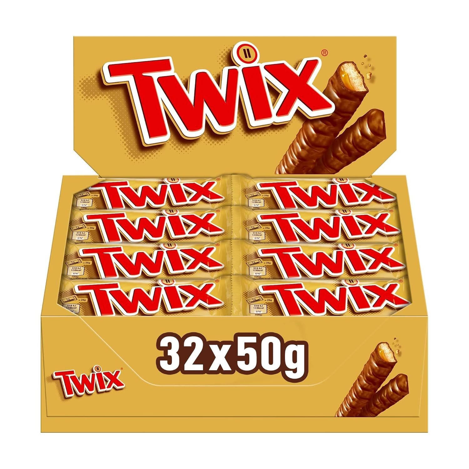 Mars GmbH Süßigkeit TWIX 32x50g, Keks & Karamell, 32 Doppelriegel