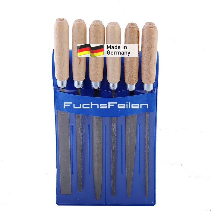 MXID Schlüsselfeile Schlüsselfeilensatz 6-tlg FuchsFeilen MADE IN GERMANY Set für Metall Flachstumpf- Dreikant- Vierkant- Halbrund- Rundfeile Flachspitz- Schlüsselfeile (6 St) Made in Germany