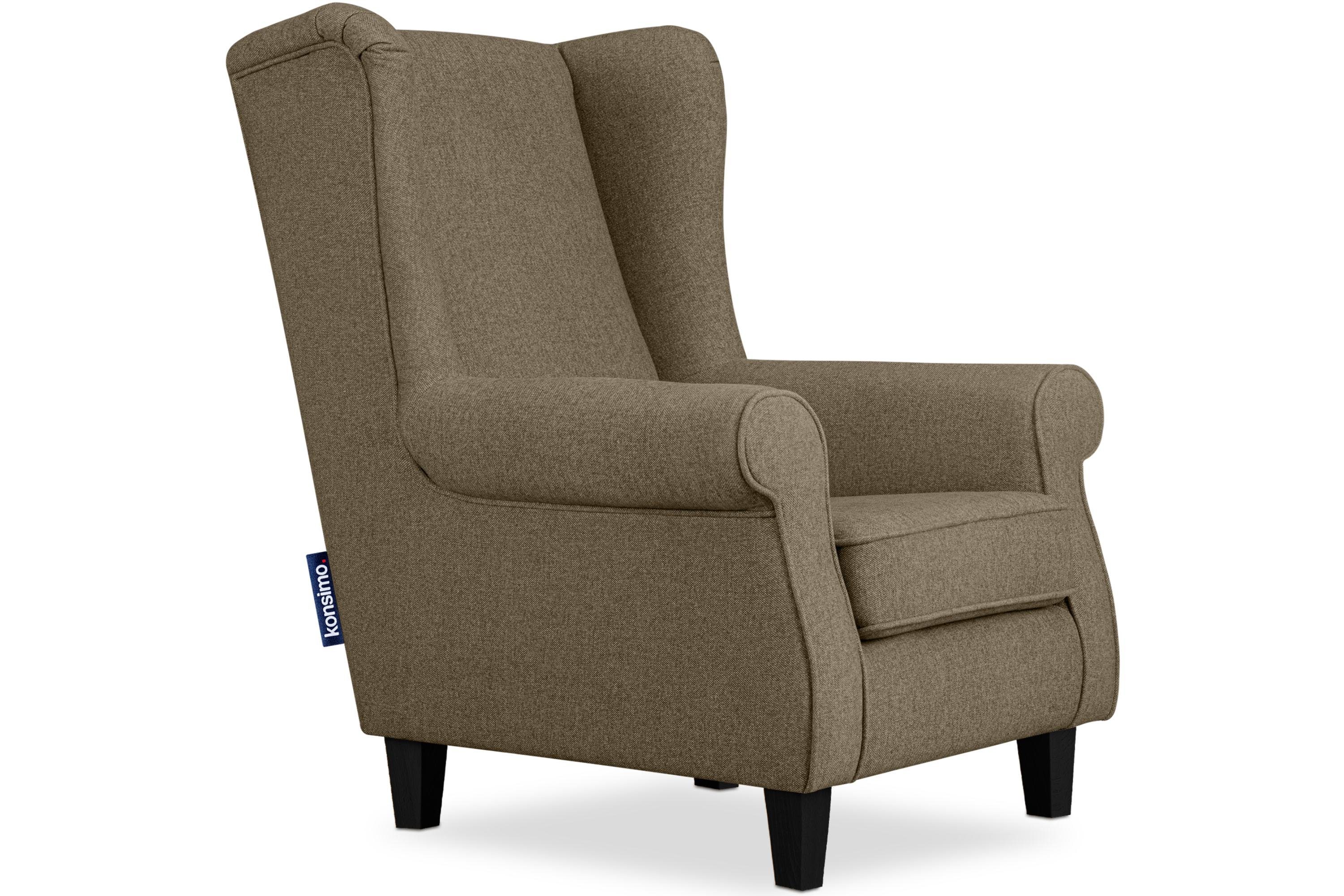 KONSIMO® Ohrensessel MILES Gepolsterter Sessel, mit Armlehnen, Massivholzbeine