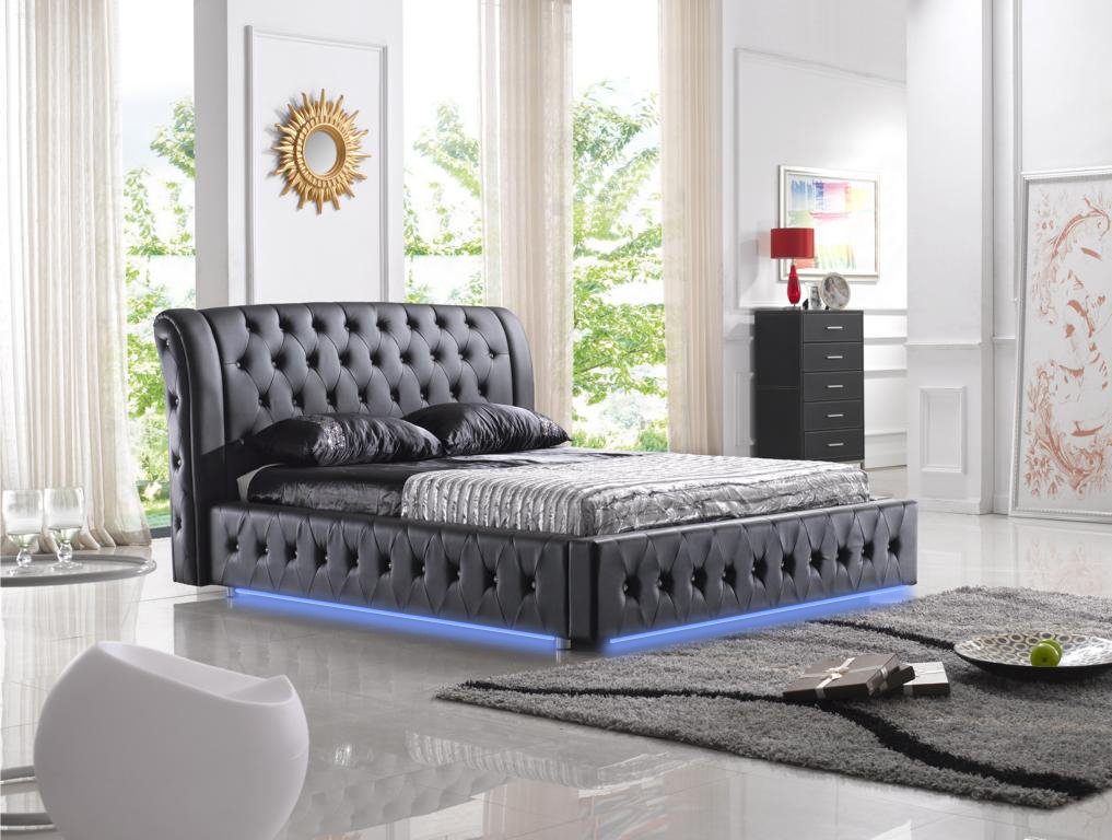 GIANTEX Metallbett 160x200 Cm Mit LED-Beleuchtung, 4 Schubladen & USB-Ladestation – Stauraum-Bett Im Industrie-Look