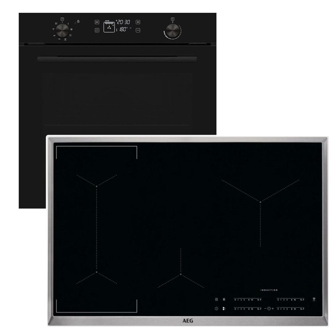 VESTEL Backofen-Set Einbaubackofen Pyrolyse+ AEG Induktionskochfeld 80cm Bridge PowerBoost, Pyrolyse-Selbstreinigung