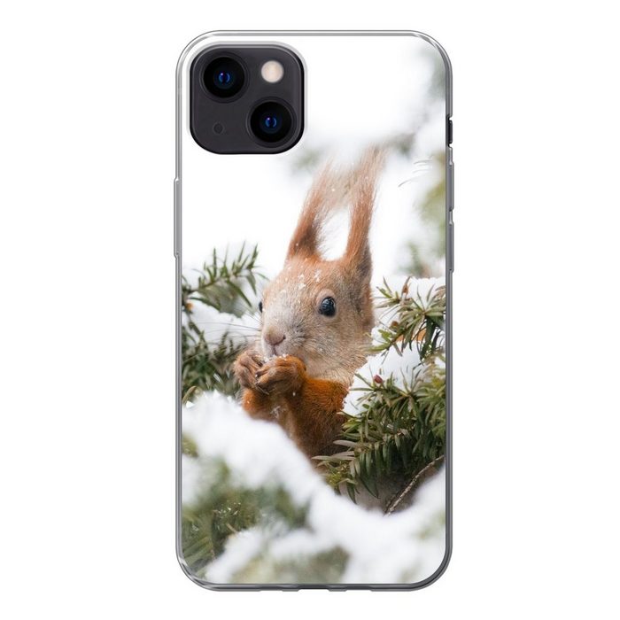 MuchoWow Handyhülle Eichhörnchen - Kiefer - Schnee Handyhülle Apple iPhone 13 Smartphone-Bumper Print Handy