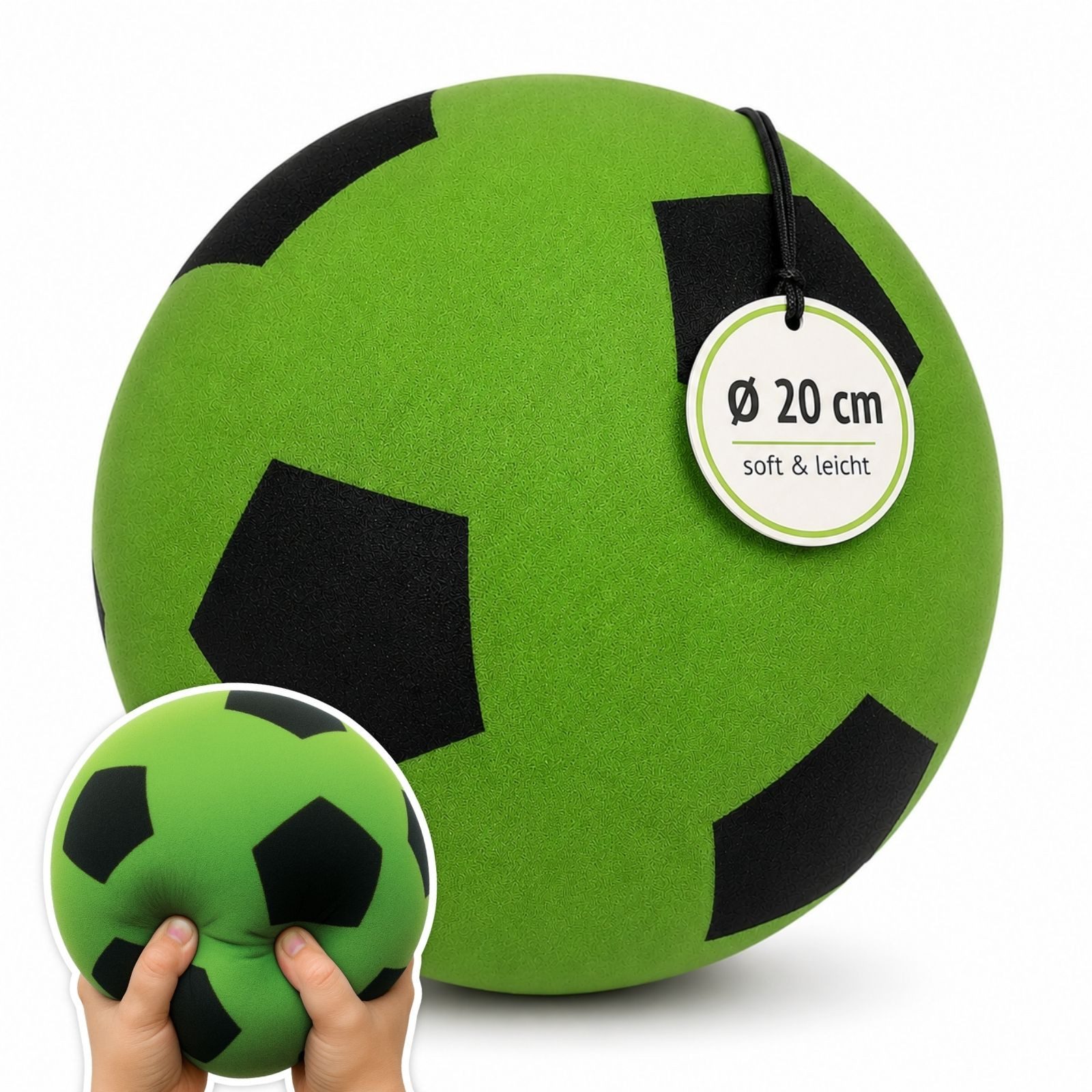 alldoro Softball Schaumstoff-Ball grün Ø 20 cm, weicher Soft-Fußball für Kinder, Sicherer Kinderball für drinnen & draußen, geeignet ab 0 Jahren