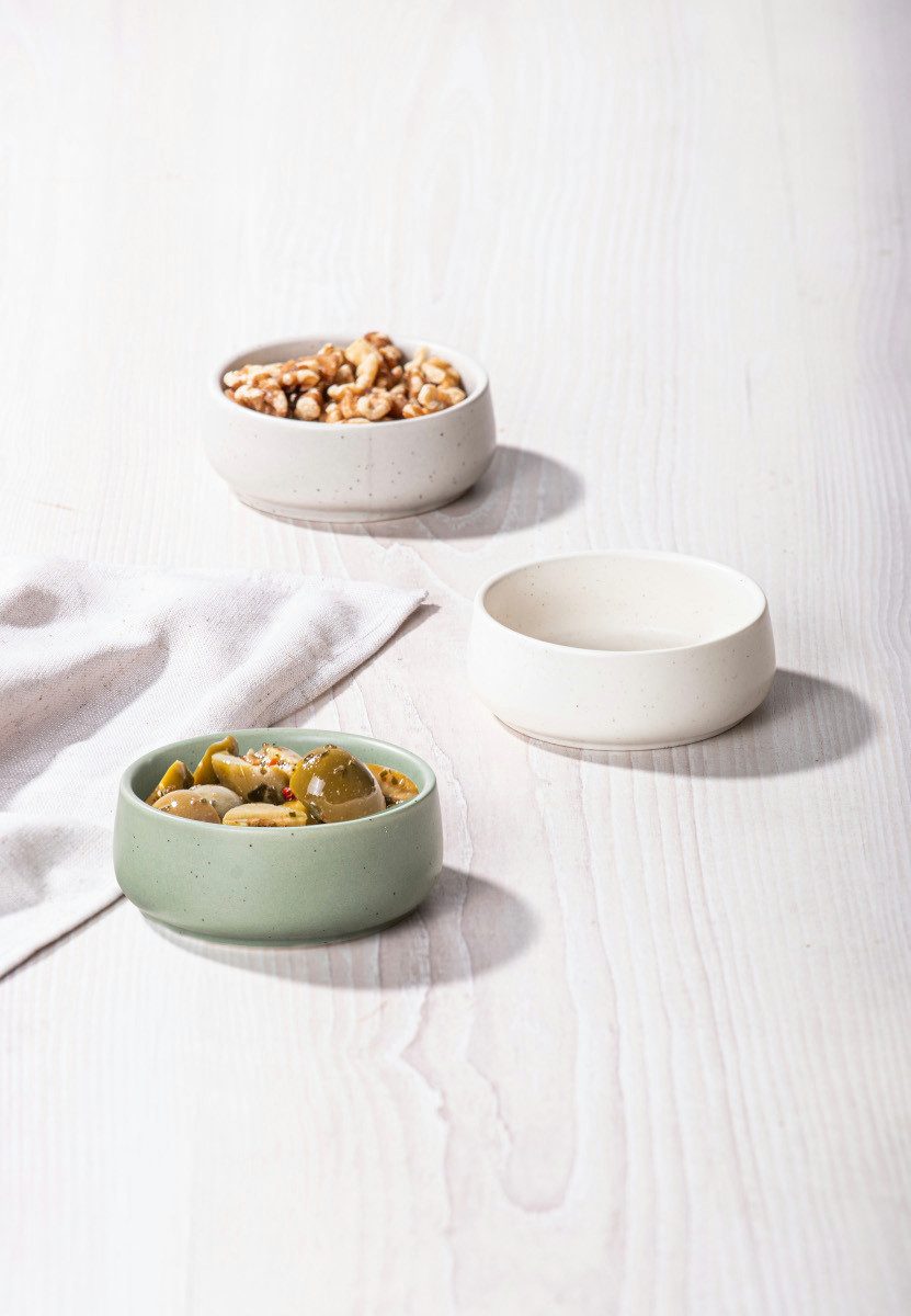 Ladelle Servierschüssel ELEMENTS Schalenset flach weiß Set3, Steinzeug, (Schüsseln & Schalen), Elements White Shallow 3pk Bowl Set 9.4x9.4x3.5cm