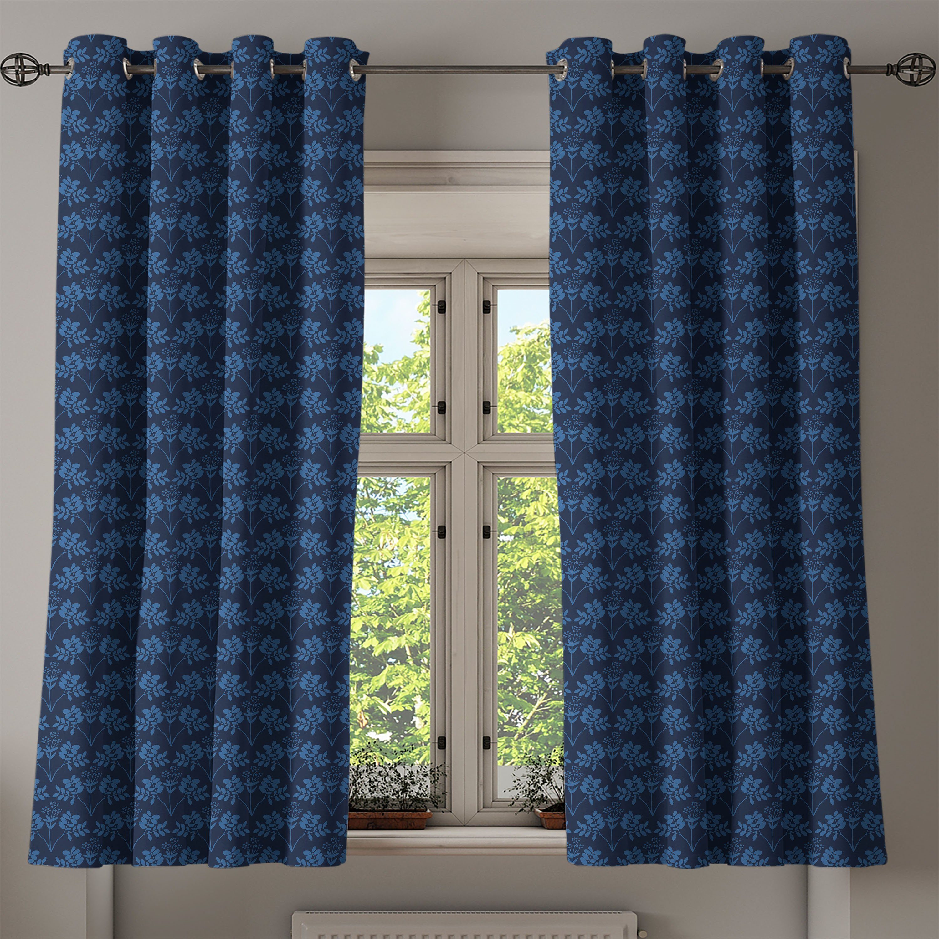 Wohnzimmer, Schlafzimmer Blumen Ozean inspirierte für Dekorative Blau Abakuhaus, 2-Panel-Fenstervorhänge Gardine