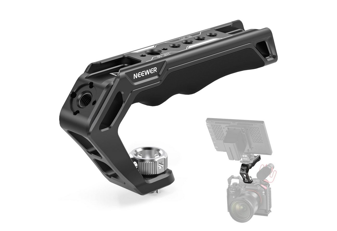 Neewer Kamerahalterung CA007 Top Handle Oberer Kameragriff mit 3/8" ARRI Locating Schraube, (Packung, Farbe:schwarz, Grundfarbe:schwarz, komfortabler Silikongriff kompatibel mit SmallRig Camera Cages Rigs)
