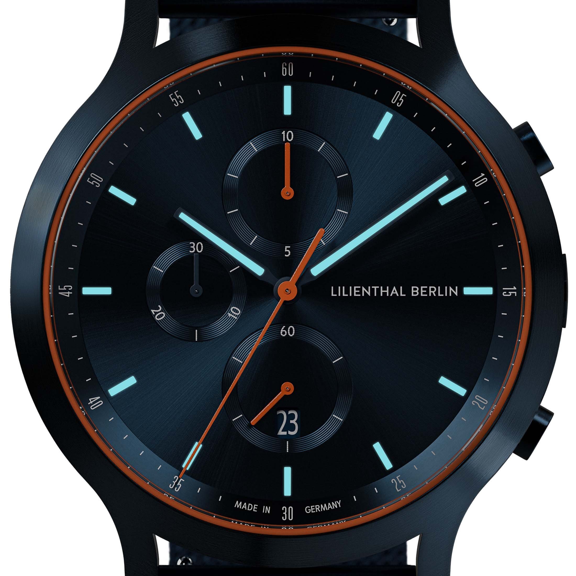 Chronograph Blue - Chronograph Berlin Blau Lilienthal Orange Mesh