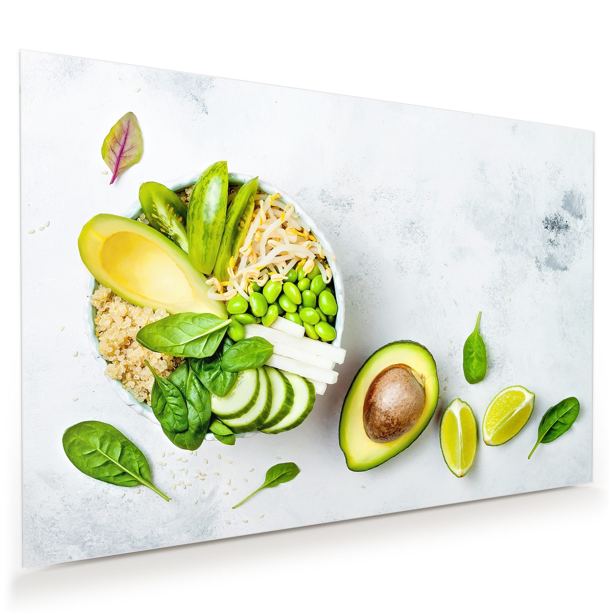 Primedeco Glasbild Wandbild Salat mit Avocado mit Aufhängung, Früchte (21 verschiedene Größen, 1 St), Elegante Aufhängung