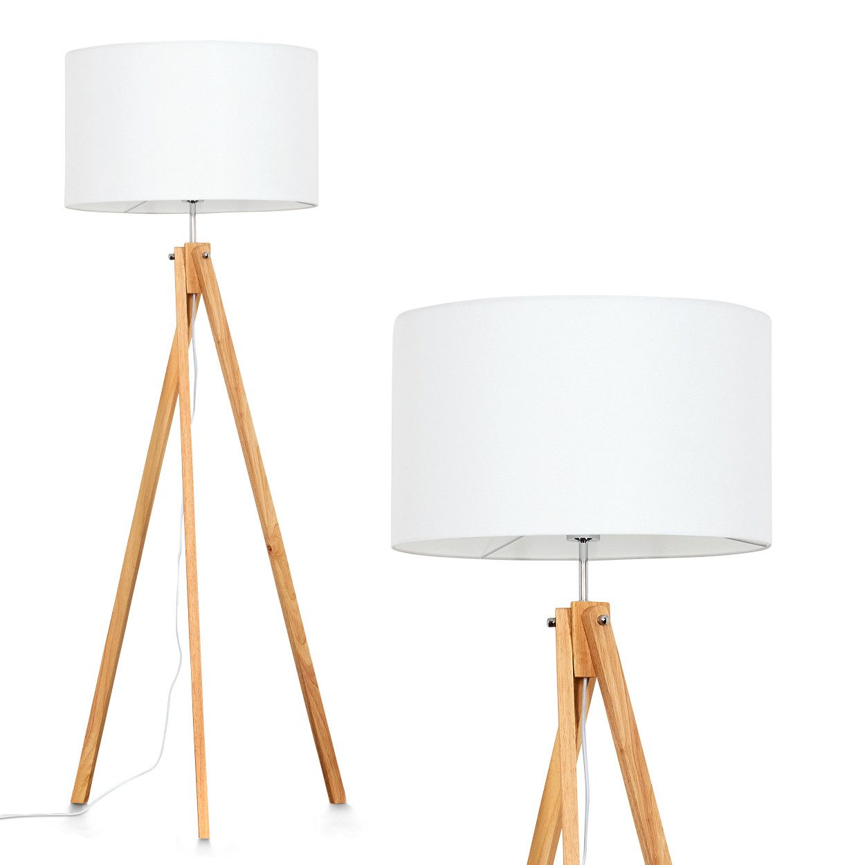 Stehlampe Stehlampe aus Holz/Stoff in Naturfarben/Weiß, Leuchte im Boho-Style