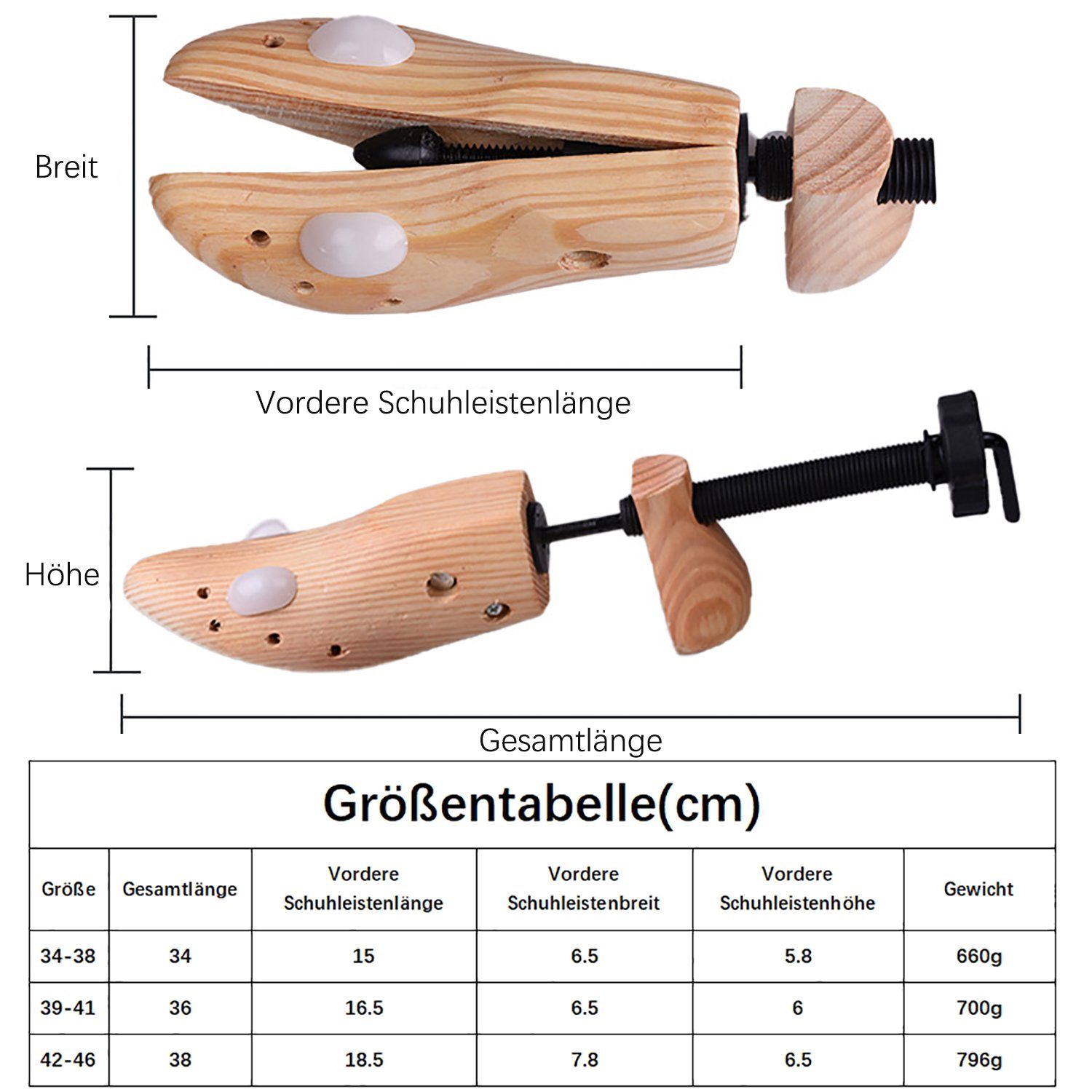 1Stück Metall-Spiralfeder, mit Schuhdehner Einstellbar Daisred Schuhspanner aus Echt-Holz
