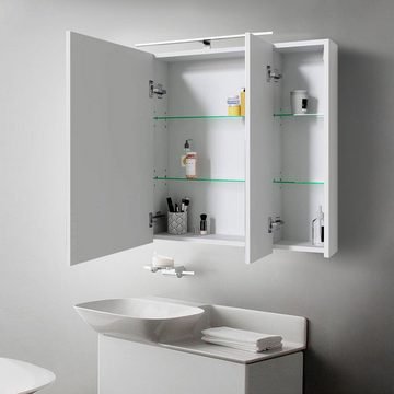 ML-DESIGN Badezimmerspiegelschrank Spiegelschrank Badschrank Badspiegel Wandspiegel 3er Set mit LED Beleuchtung Steckdose Lichtschalter 90x72x15cm Weiß