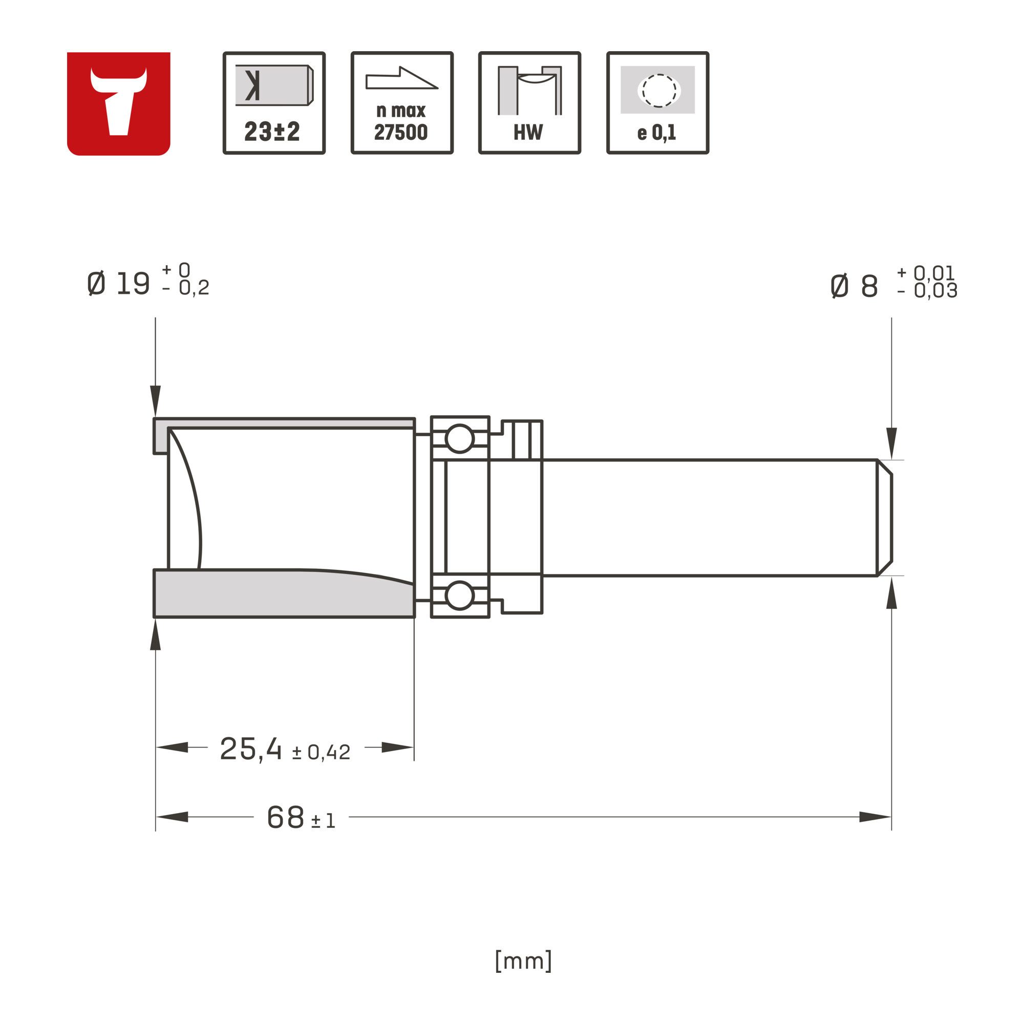 Stier Abrundfräser STIER Bündigfräser mit Anlaufkugellager Hart- 8 mm Durchmesser 19 mm N