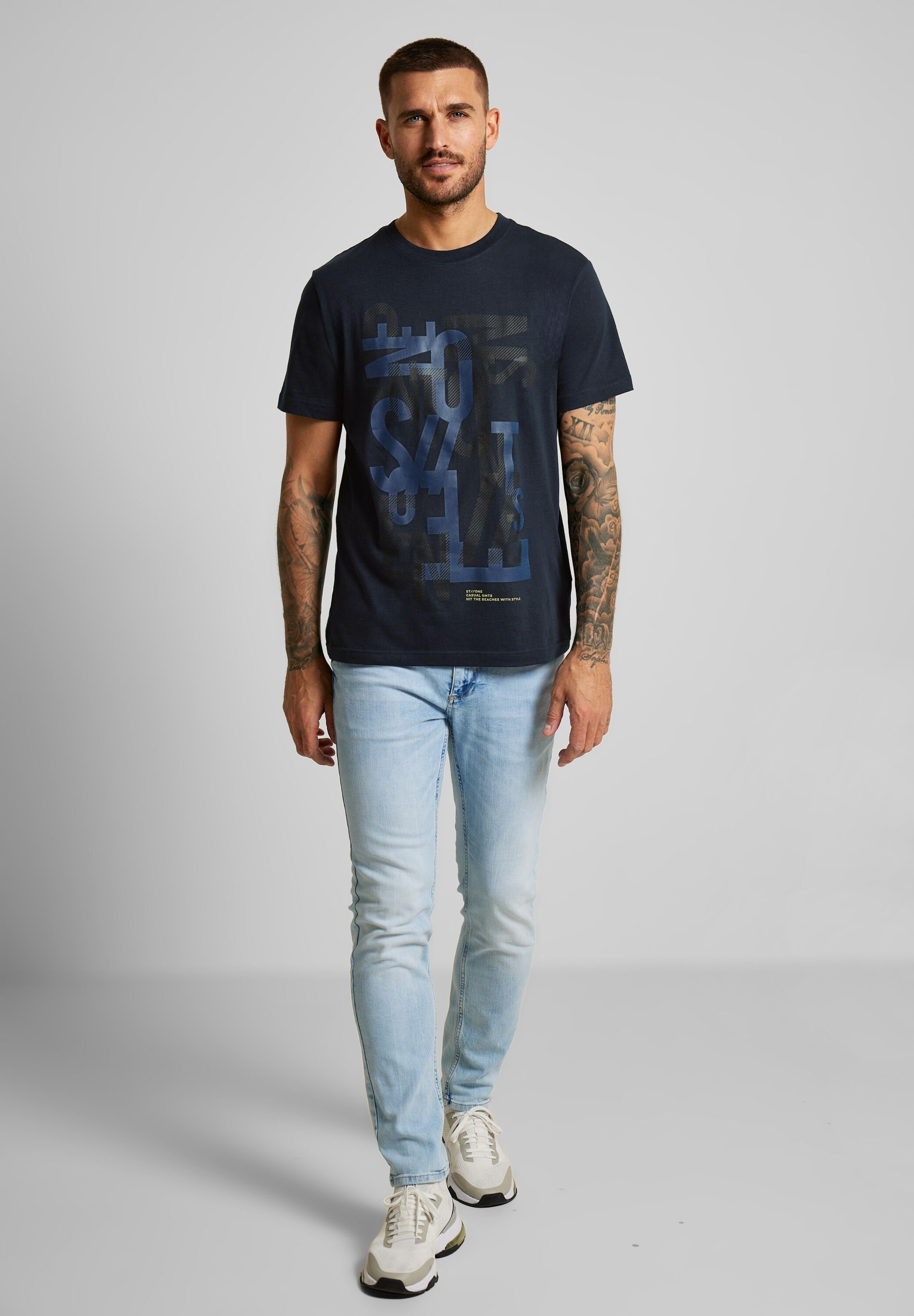 blue T-Shirt MEN night STREET ONE