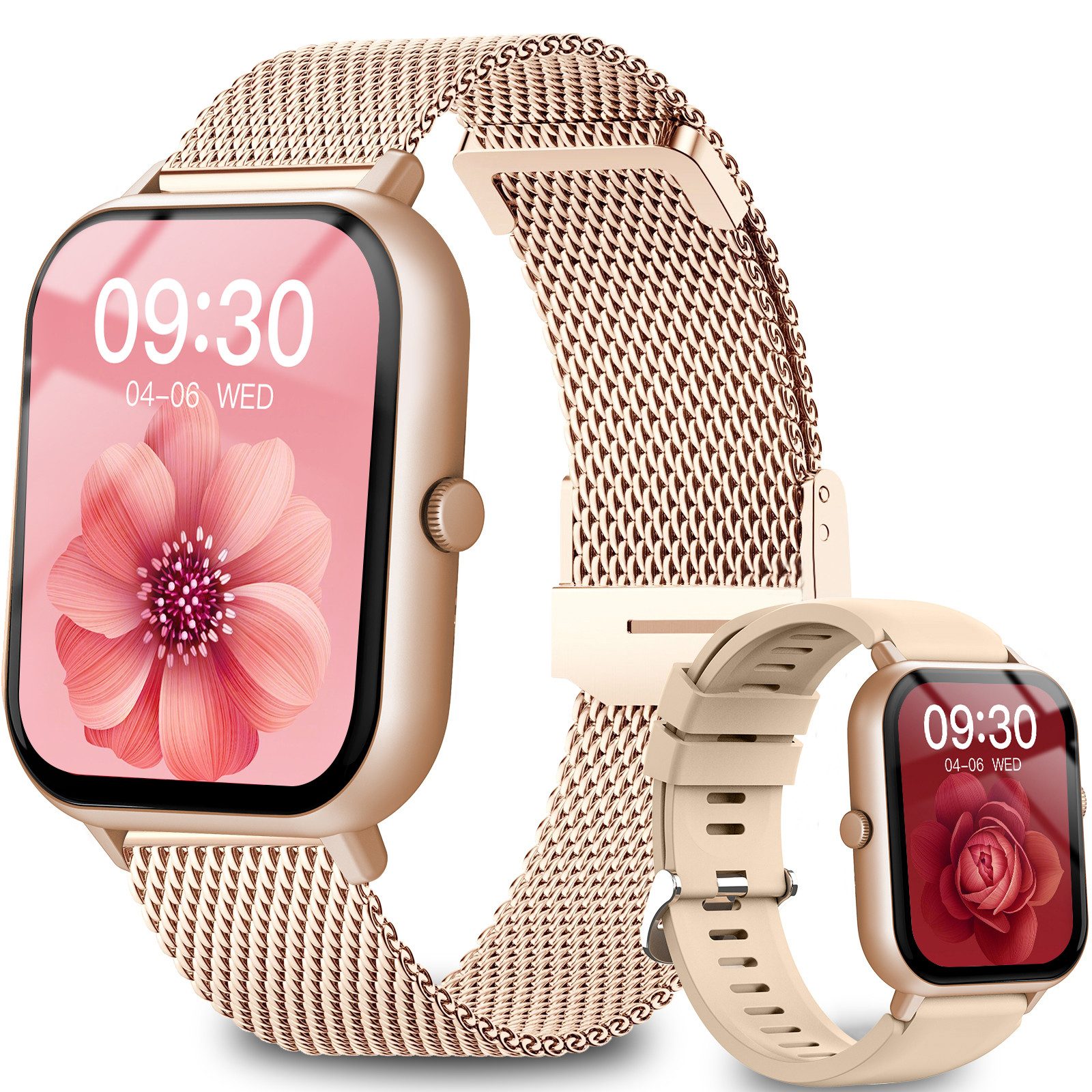 Yuede Neueste Smartwatch Damen und Herren, Fitness Uhr mit Anruffunktion Smartwatch (1.93 Zoll) Gesundheits-Smartwatch mit Blutsauerstoff, Blutdruckmessung, Herzfrequenz, Schlafqualität, Schrittzähler, Atemtraining, Musiksteuerung und Fernfotografie etc., IP67 wasserdichte Sportuhr mit 100 Sportmodi und Doppelriemen, für Android IOS