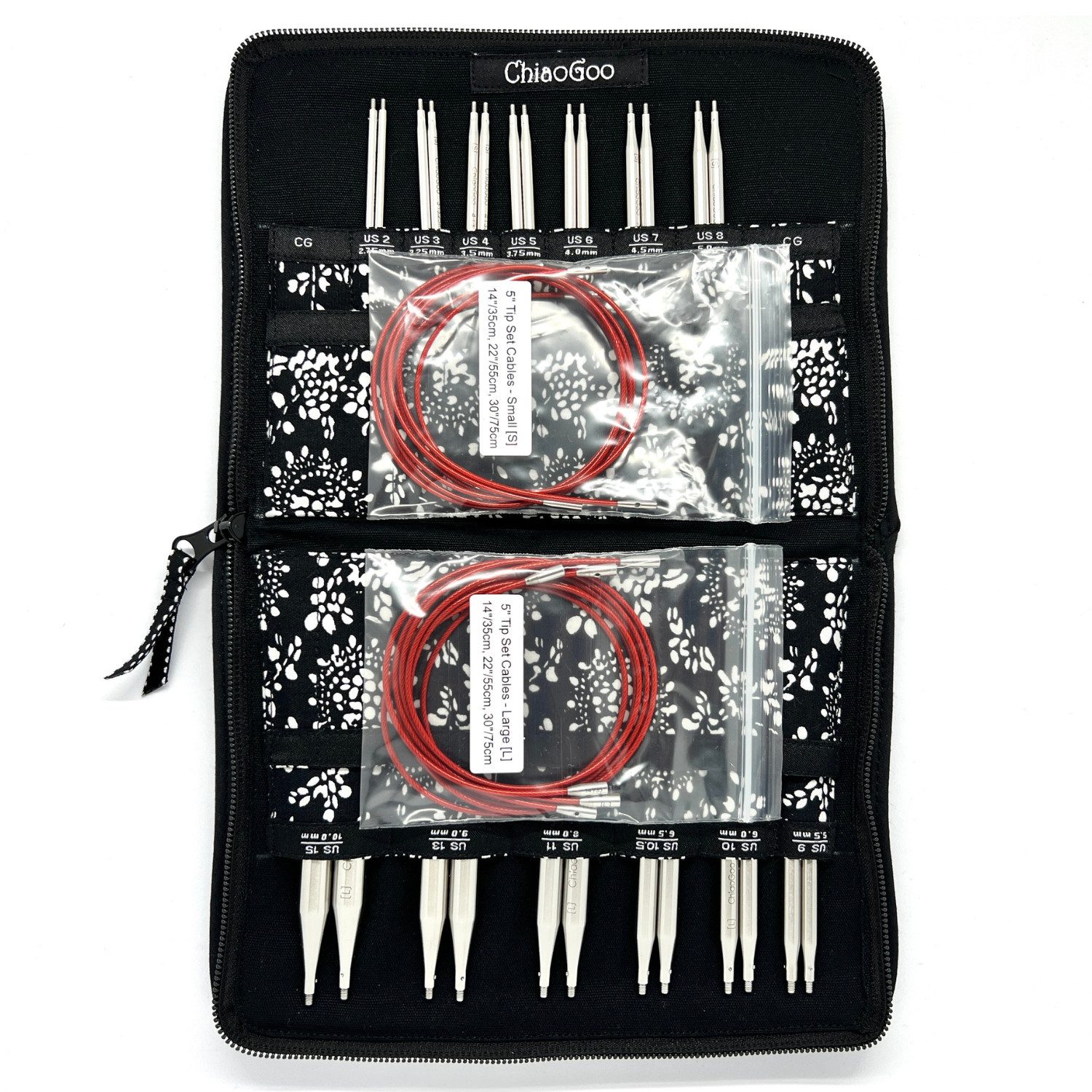ChiaoGoo Rundstricknadeln Edelstahl Rundstricknadelset Twist Red Lace Complete 2.75 - 10.0 mm, Stricknadel-Set mit auswechselbaren Nadelspitzen 2,75 - 10,0 mm, Rundstricknadel-Set, Premium-Edelstahl, Lace-Spitzen, Stoffetui