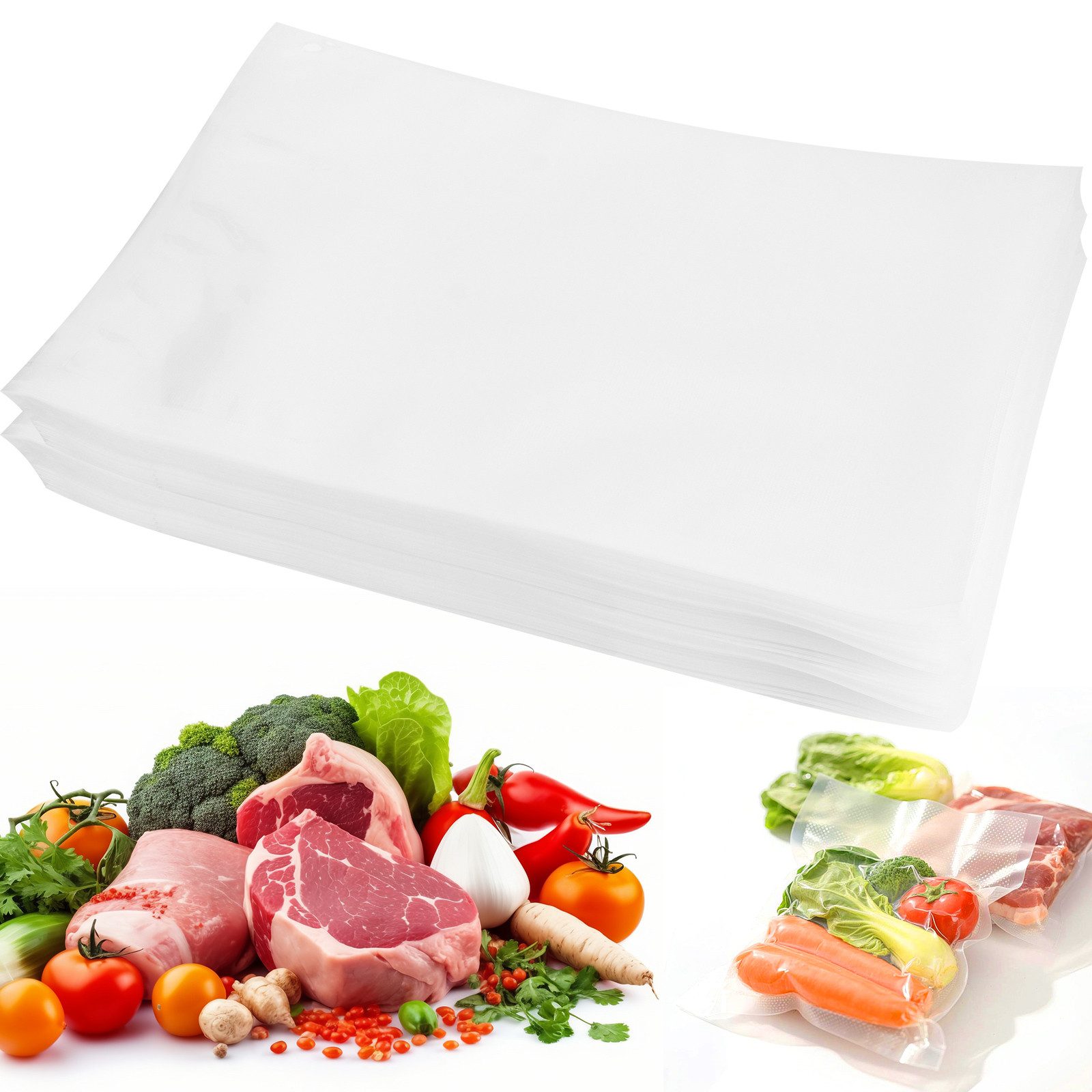BlingBin Vakuumierbeutel 100PCS Vakuumbeutel für Lebensmittel-15x25/20x25/20x30/25x35cm, Vakuumierfolie zur Aufbewahrung von Lebensmitteln für alle Vakuumierer