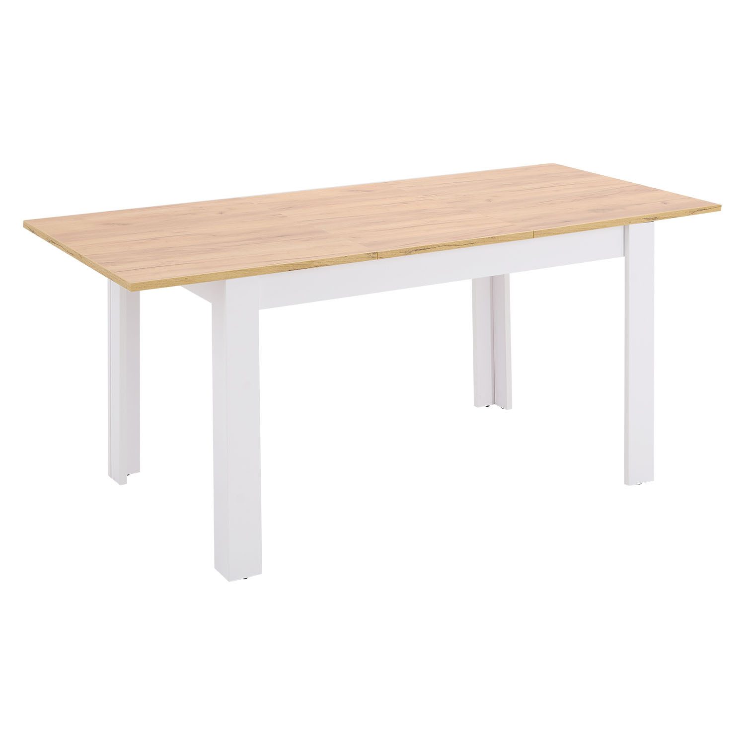 Homestyle4u Esstisch 86x135 bis 86x184 Esszimmertisch ausziehbar Holztisch Weiß Küchentisch, Platte Eiche Kraft Gold Optik