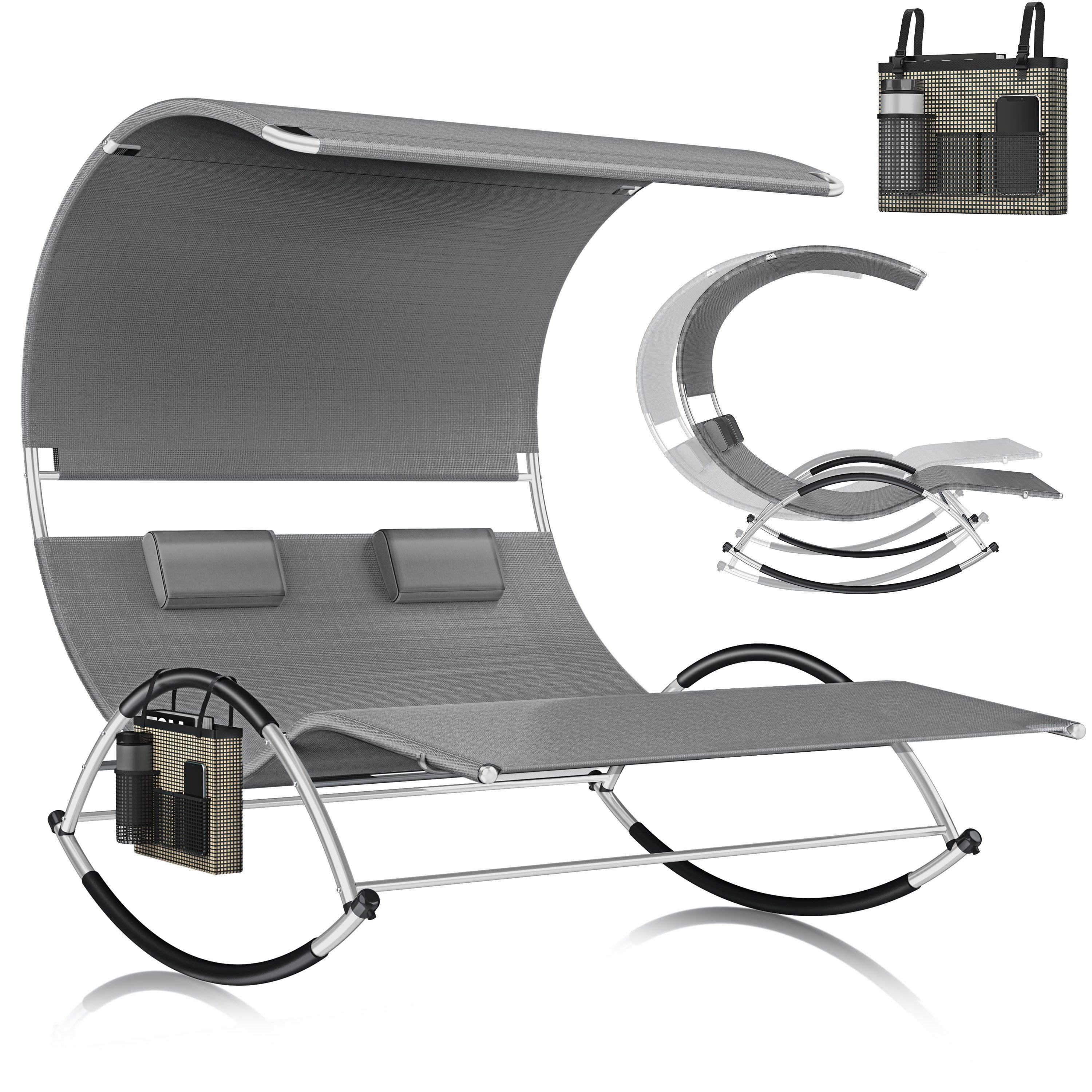 KESSER Gartenliege, Doppelliege Sonnenliege Sonnendach & Kopfkissen, Relaxliege 2 Personen