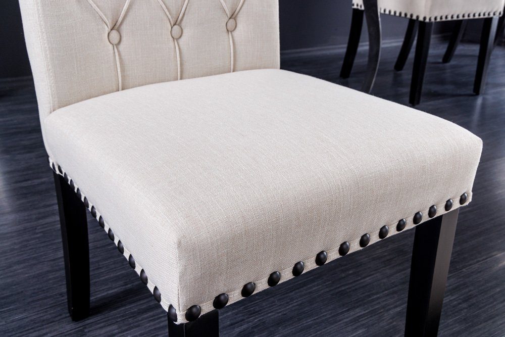 riess-ambiente Polsterstuhl CASTLE beige/schwarz - Strukturstoff, Holzbeine, mit Zierknöpfen (Einzelartikel, 1 St), Landhaus & Chesterfield-Kombination - ideal  – Bild 5 von 5