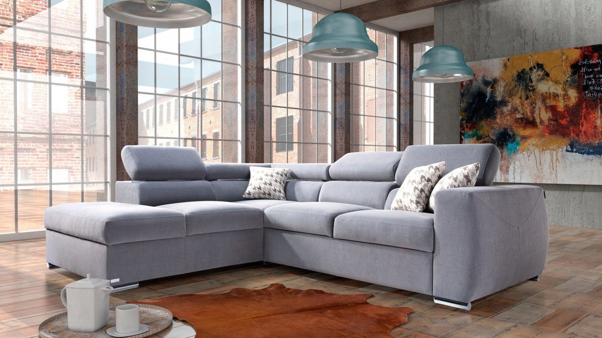 JVmoebel Ecksofa Graues Ecksofa Stoff L-Form Couch Design Polster Textil Eck Modern, Made in Europe