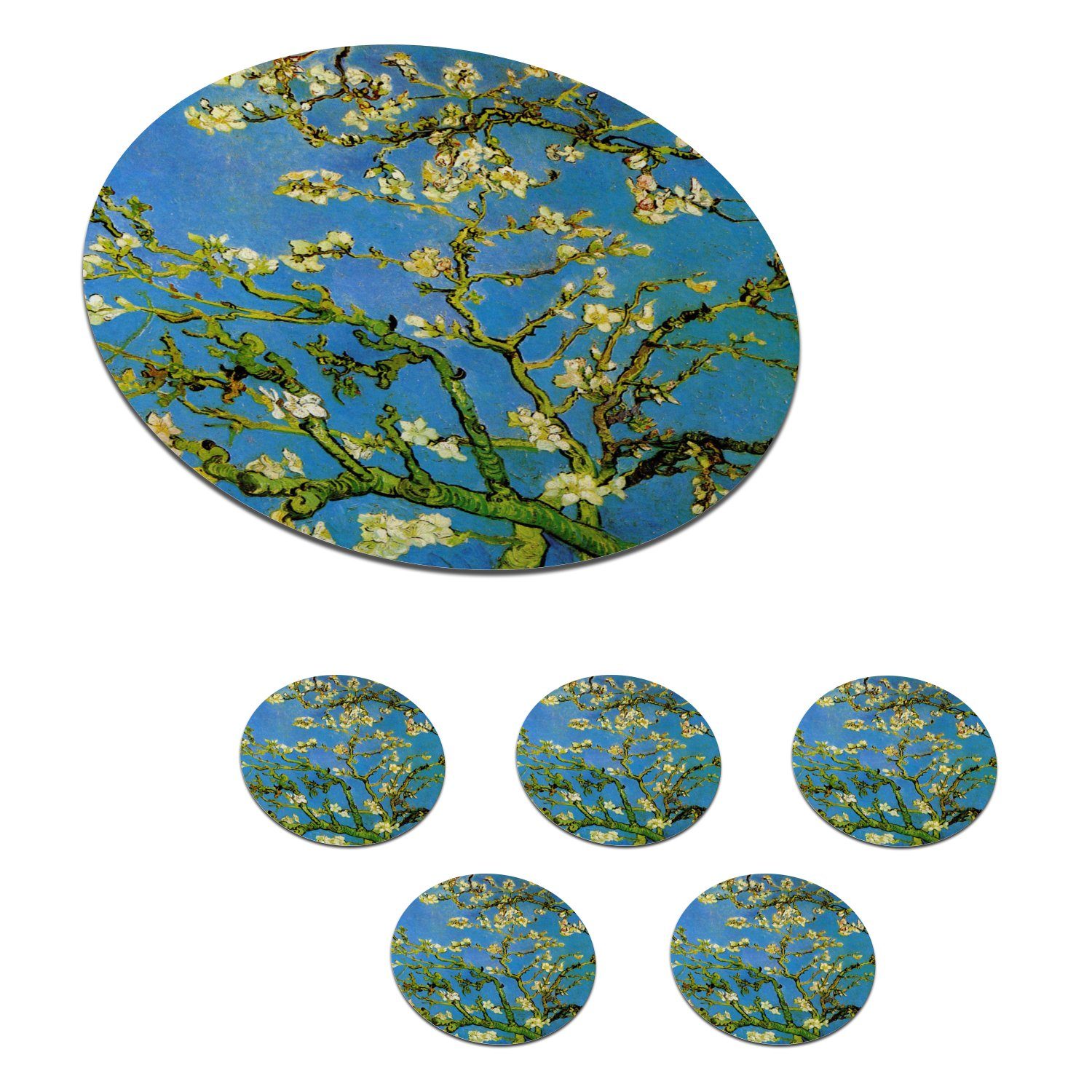 MuchoWow Glasuntersetzer Mandelblüte - Vincent van Gogh, Zubehör für Gläser, 6-tlg., Getränkeuntersetzer, Tassenuntersetzer, Korkuntersetzer, Tasse, Becher