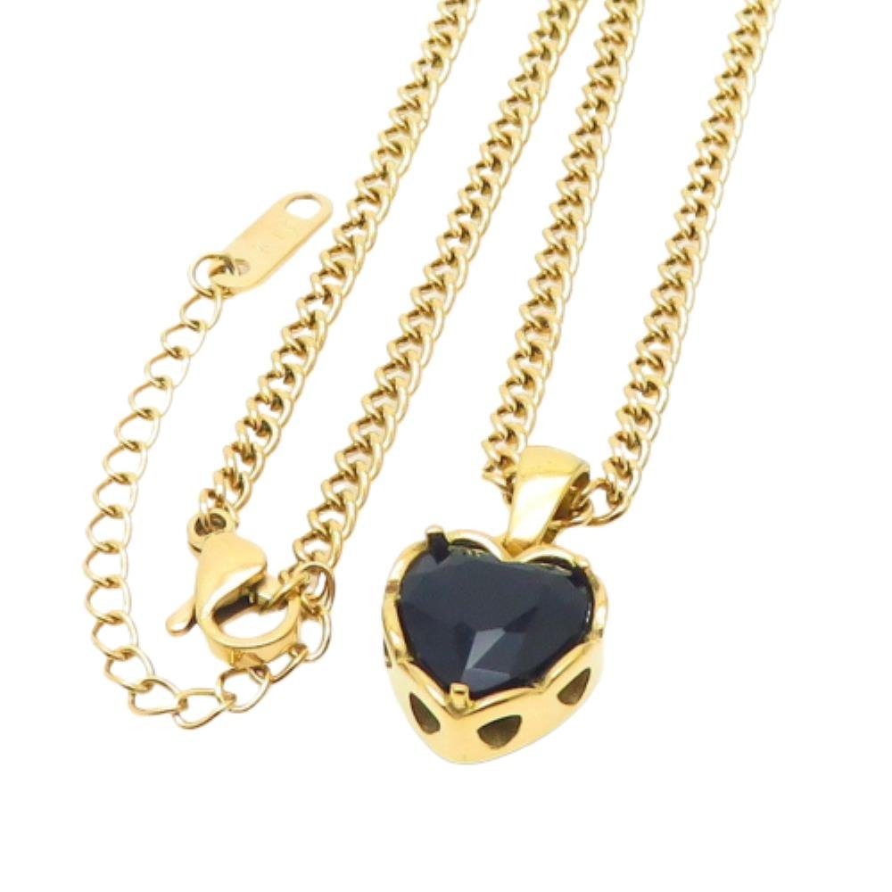 BUNGSA Goldkette Kette mit Kristallherz Edelstahl verschiedene (1-tlg), Halskette gold Farben Damen aus Necklace